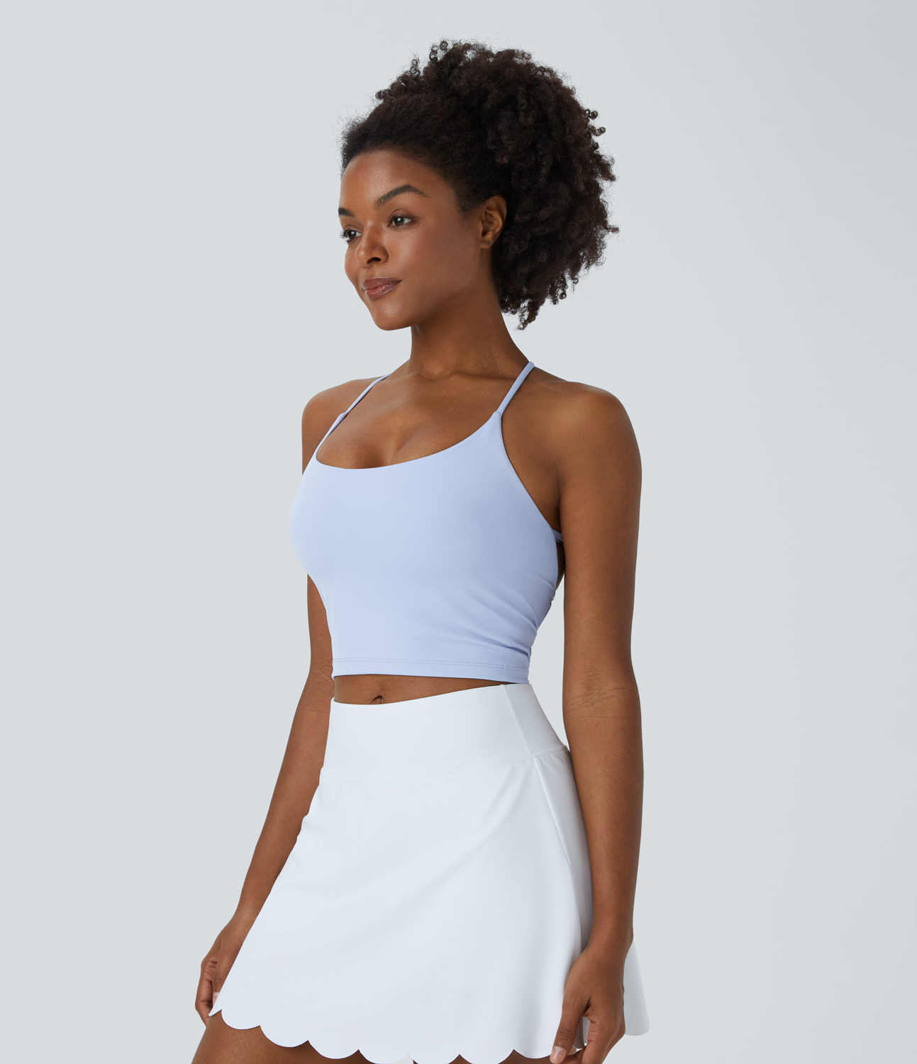 Halara Spaghetti Strap Backless Crisscross Lace Up Cropped Yoga Tank Top Tank Top - Ancient Water - S golf tops halter top tunic tops 