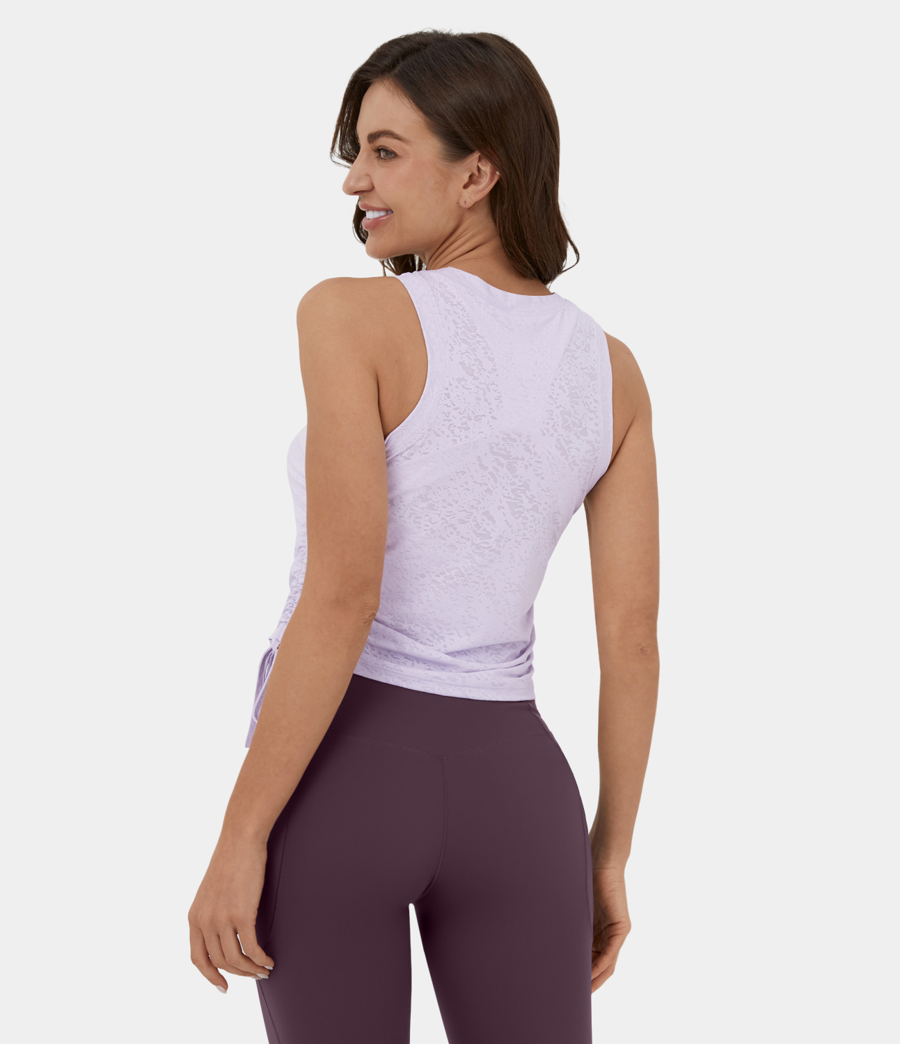 Halara U Neck Drawstring Ruched Jacquard Casual Tank Top Tank Top - Icy Purple - L golf tops halter top tunic tops sleeveless tops 