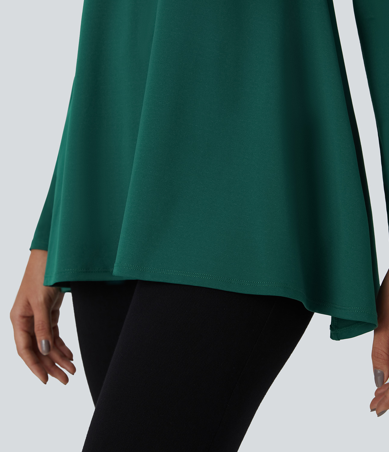 Halara Round Neck Long Sleeve Casual Tunic Top Tank Top - Rain Forest - L golf tops halter top tunic tops sleeveless tops backless top 
