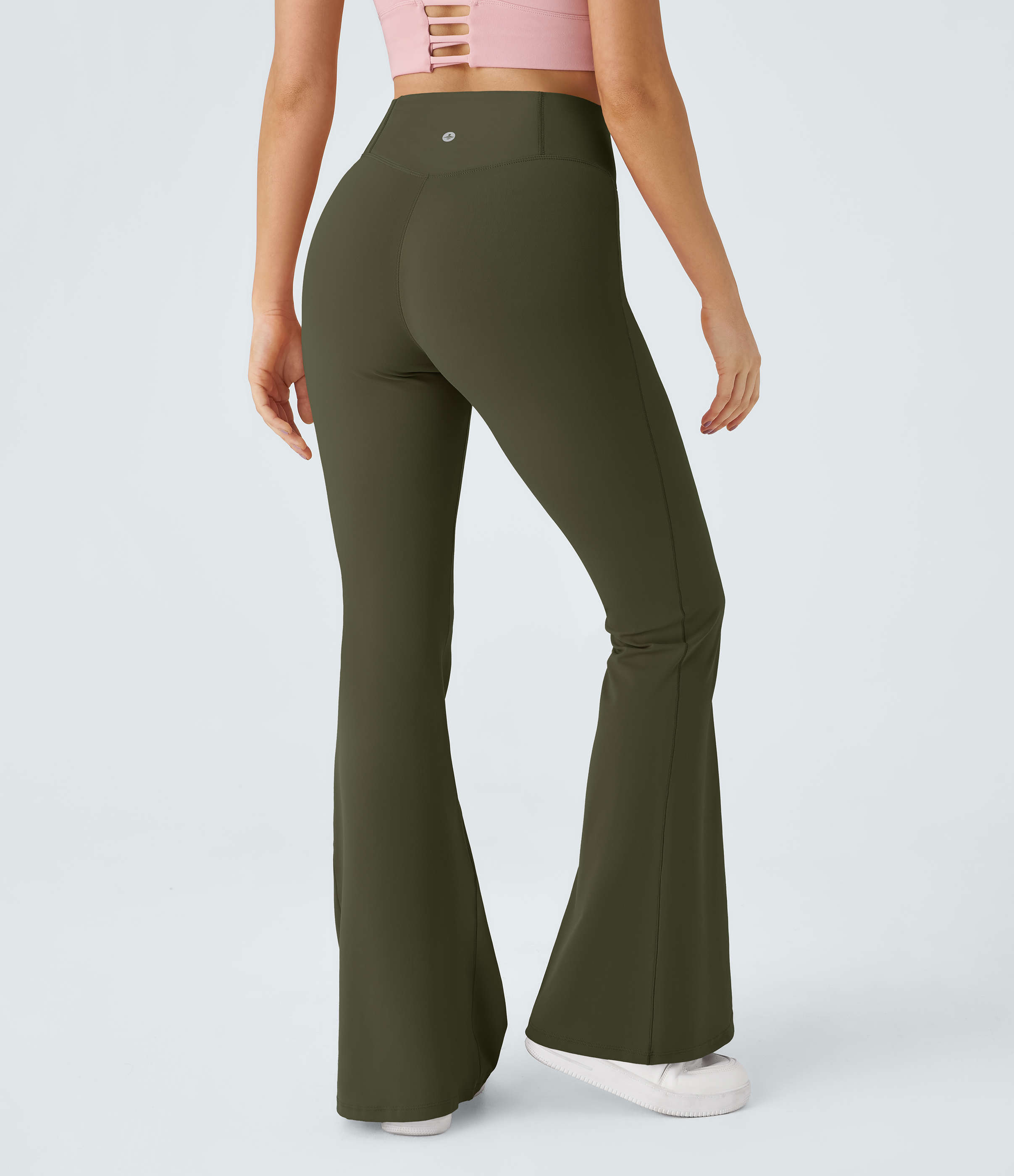 Halara Crossover High Waisted Back Pocket Super Flare Leggings  - Ivy Green - L(petite) gym leggings leggings with pockets 