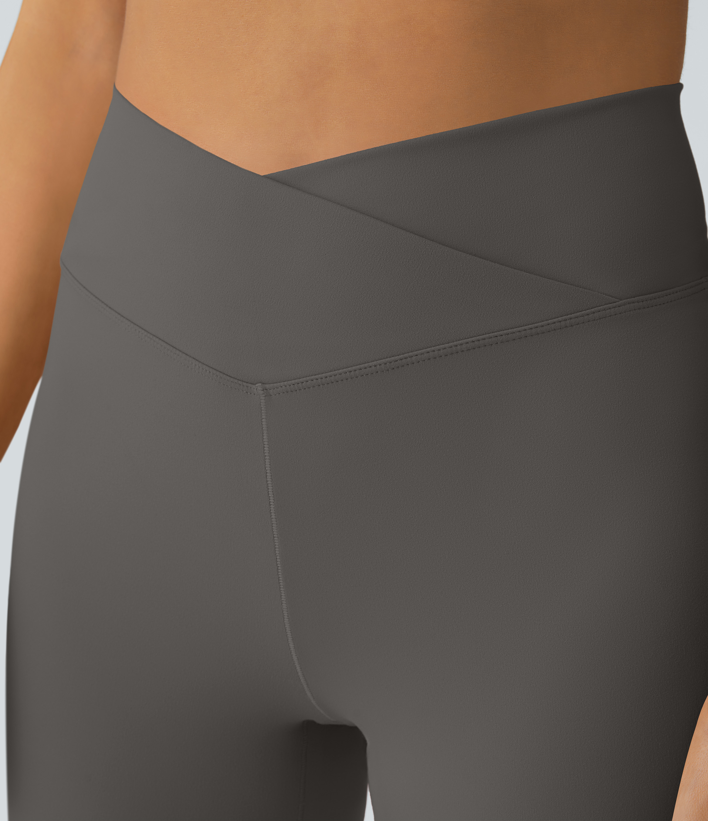 Halara Crossover High Waisted Back Pocket Super Flare Leggings  - Brushed Nickel - XS(petite) gym leggings leggings with pockets 
