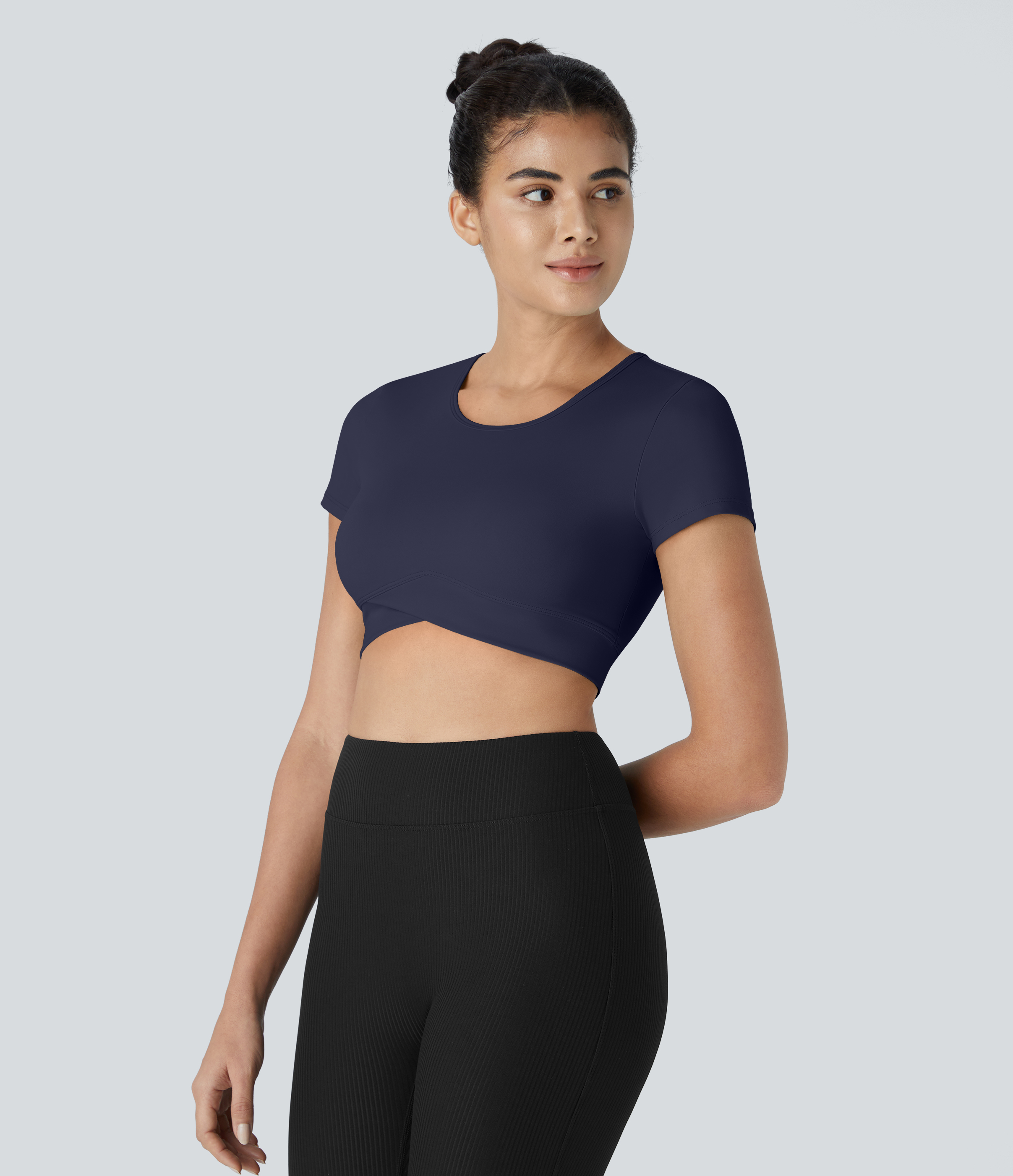 Halara In My Feels Cloudfulв„ў Fabric Crossover Hem Cropped Sports Top  - Peacoat - M 