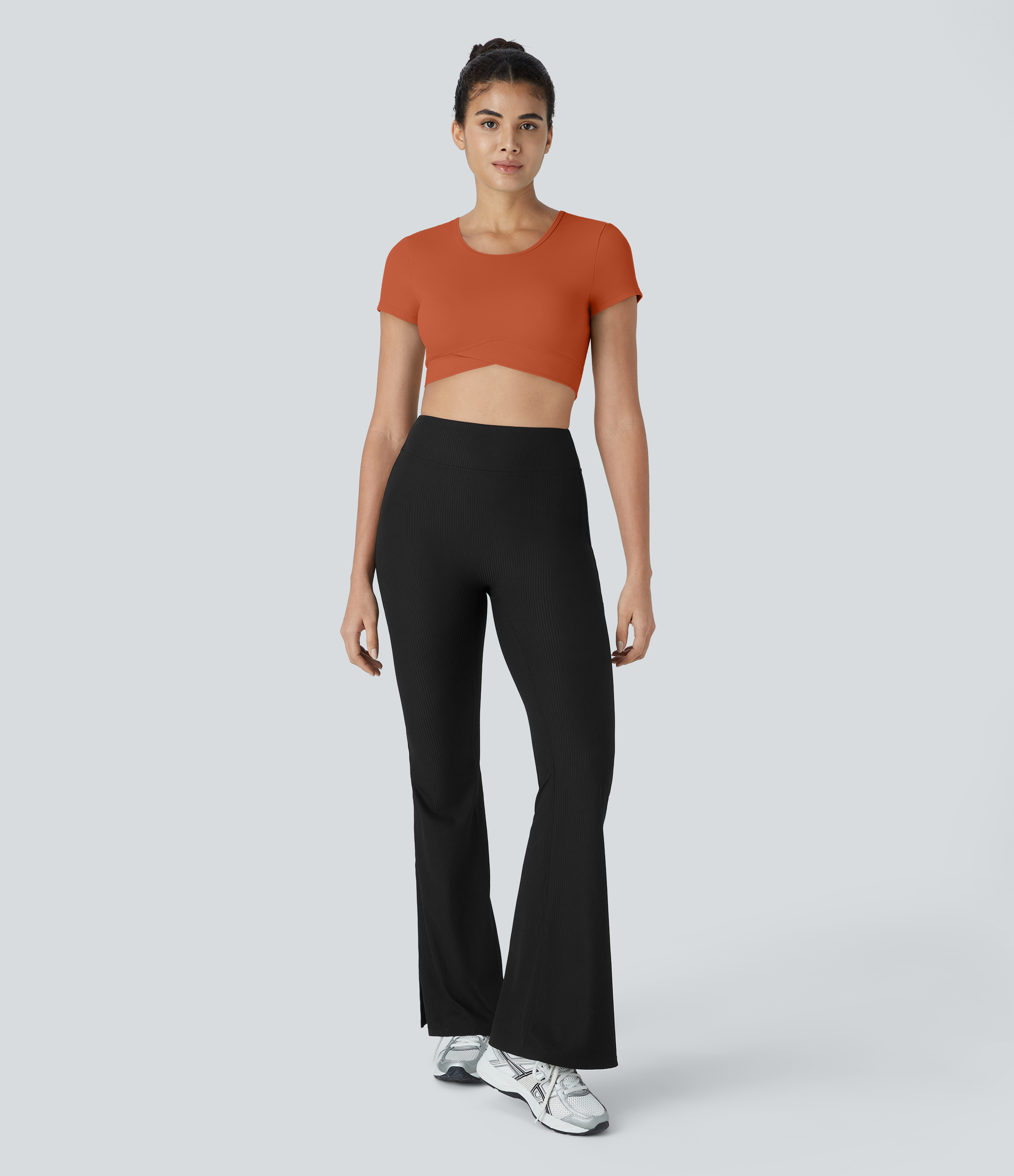 Halara Softlyzeroв„ў Plush Crossover Hem Cropped Sports Top  - Orange Rust - L 