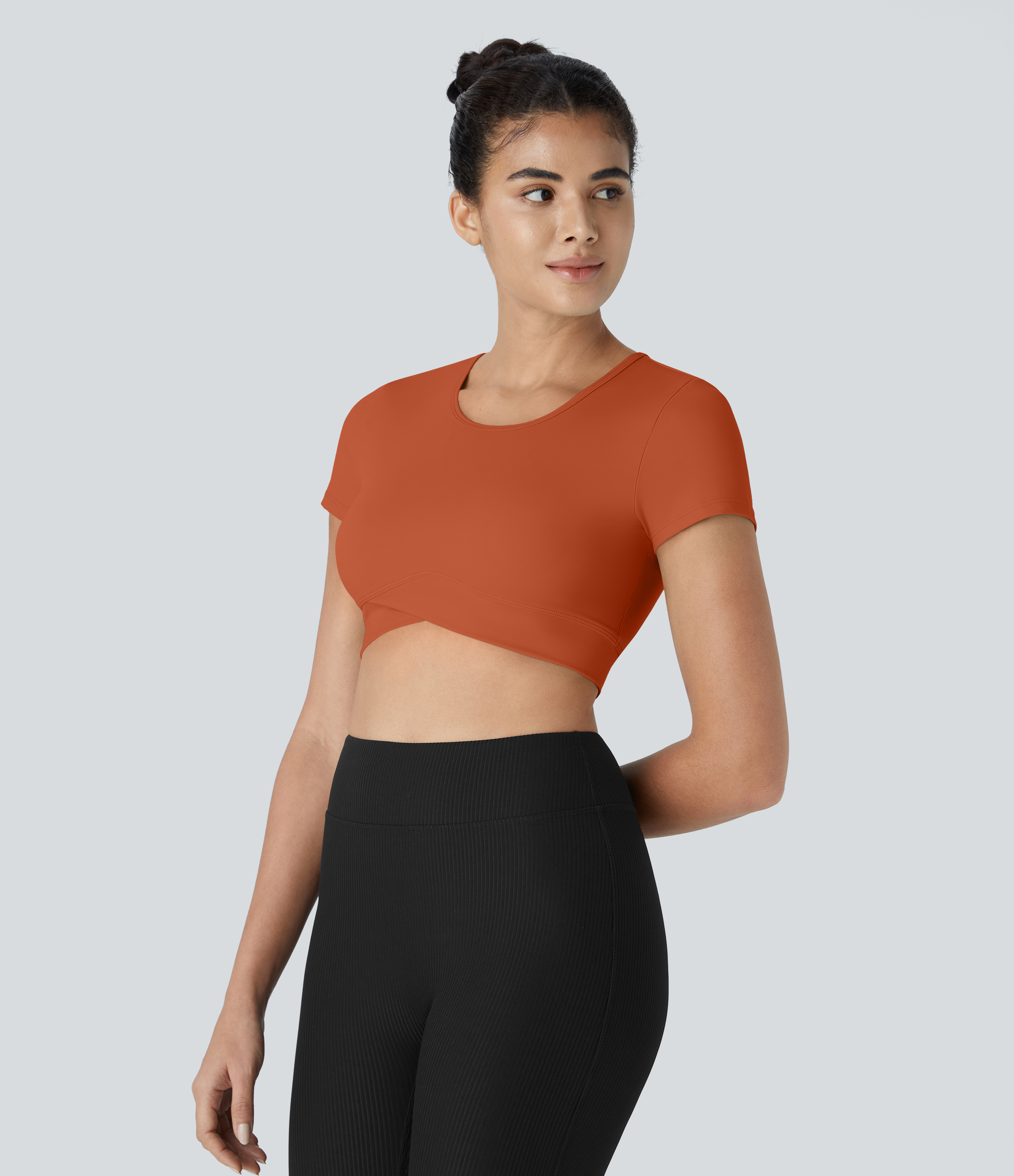 Halara Softlyzeroв„ў Plush Crossover Hem Cropped Sports Top  - Orange Rust - L 