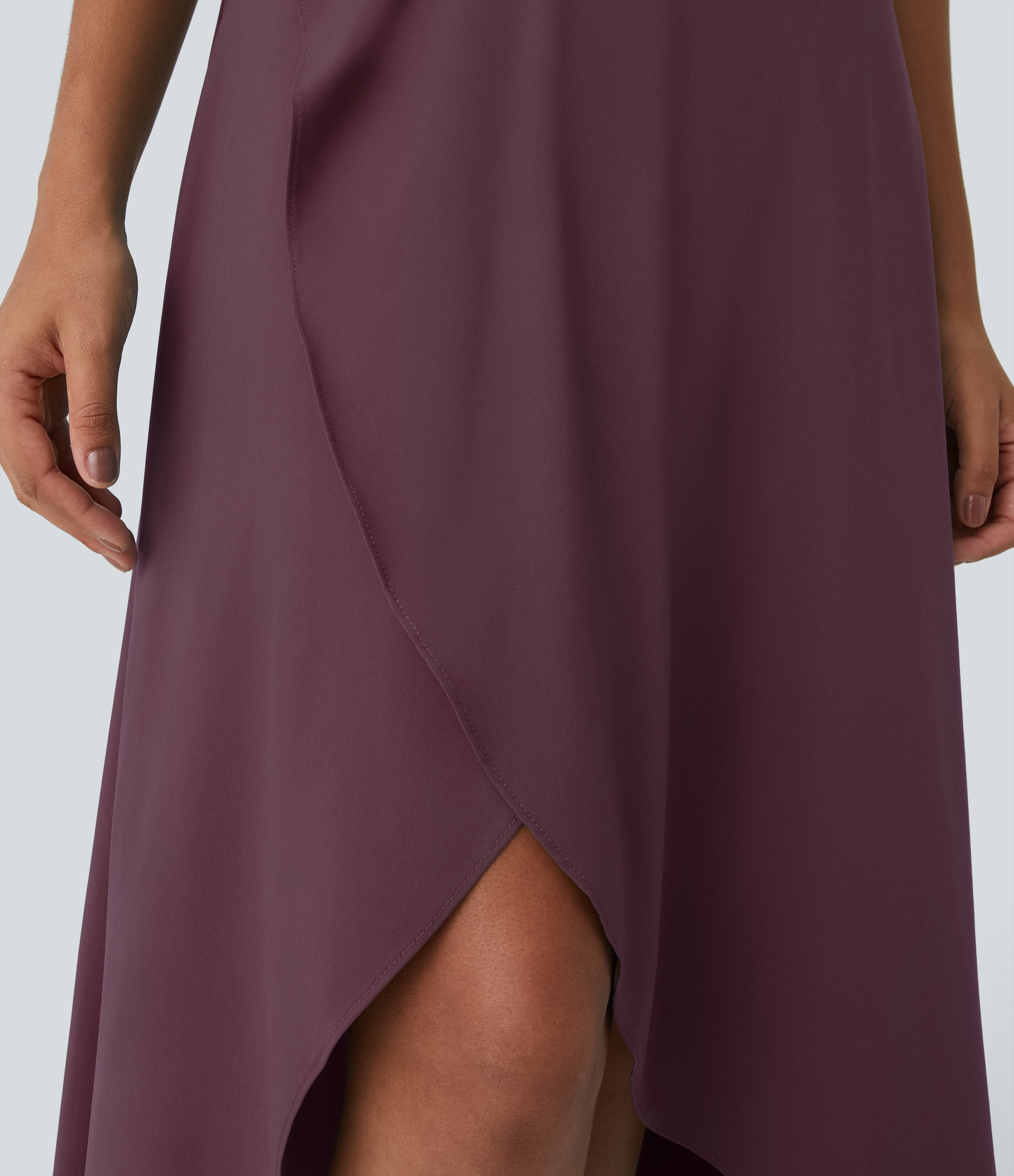 Halara Breezefulв„ў High Waisted High Low Ruffle 2-in-1 Flowy Quick Dry Casual Regular Maxi Skirt  - Deep Crimson - S(regular) 