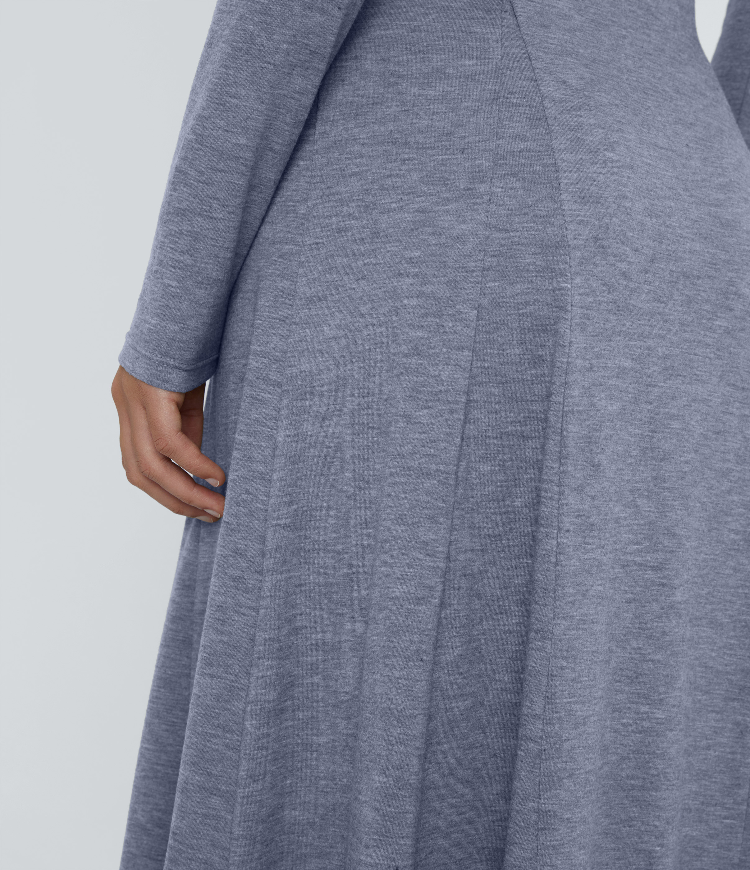 Halara Round Neck Button Long Sleeve Flare Maxi Casual Dress Casual Dress - Mottled Indigo - S slip dress beach dress ruched dress 