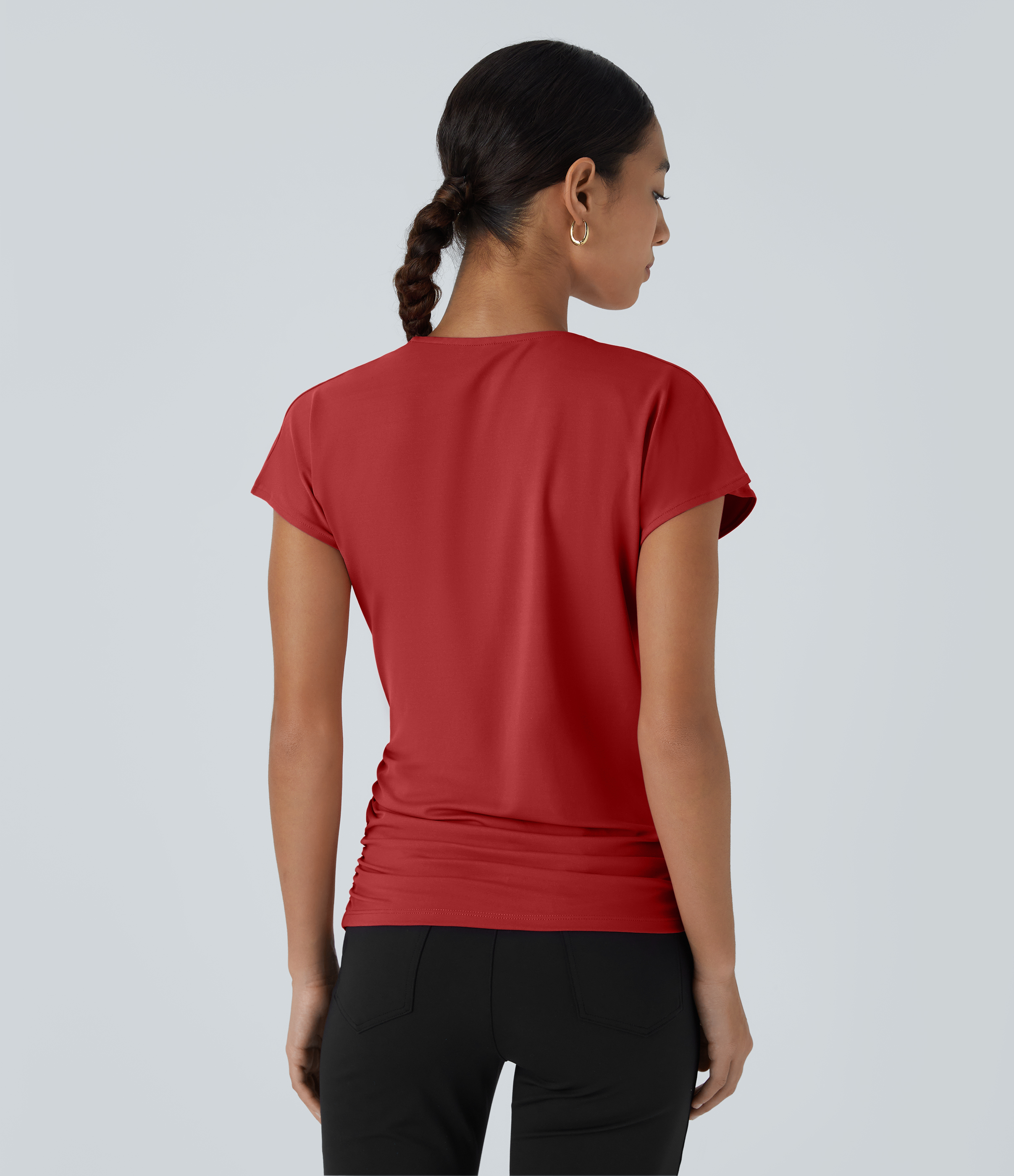 Halara V Neck Cap Sleeve Crossover Ruched Solid Work Blouse  - Emboldened - S 