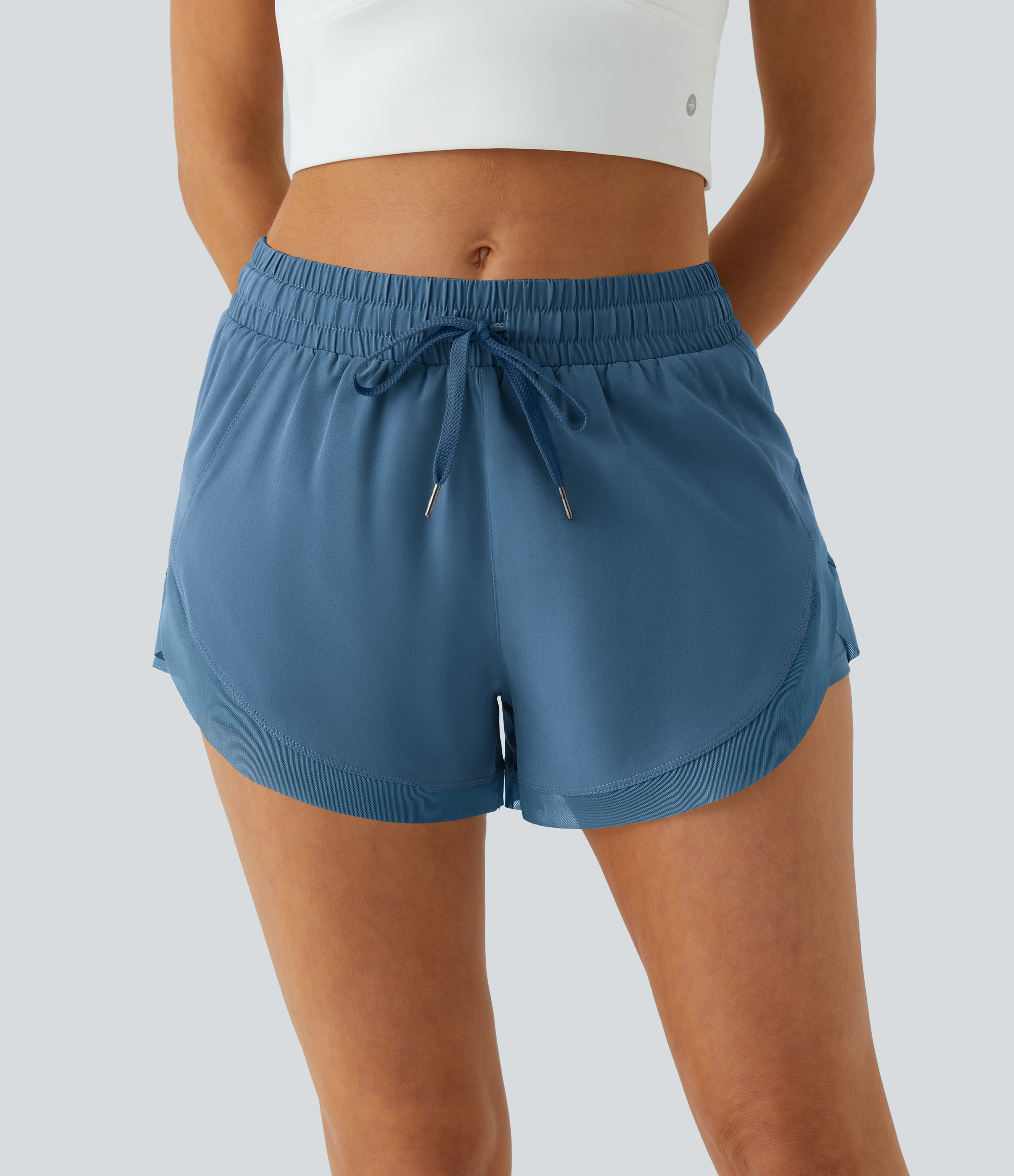 Halara Drawstring Contrast Flowy Mesh 2-in-1 Shorts Gym Short - Quiet Harbor - S booty shorts compression shorts yoga shorts 
