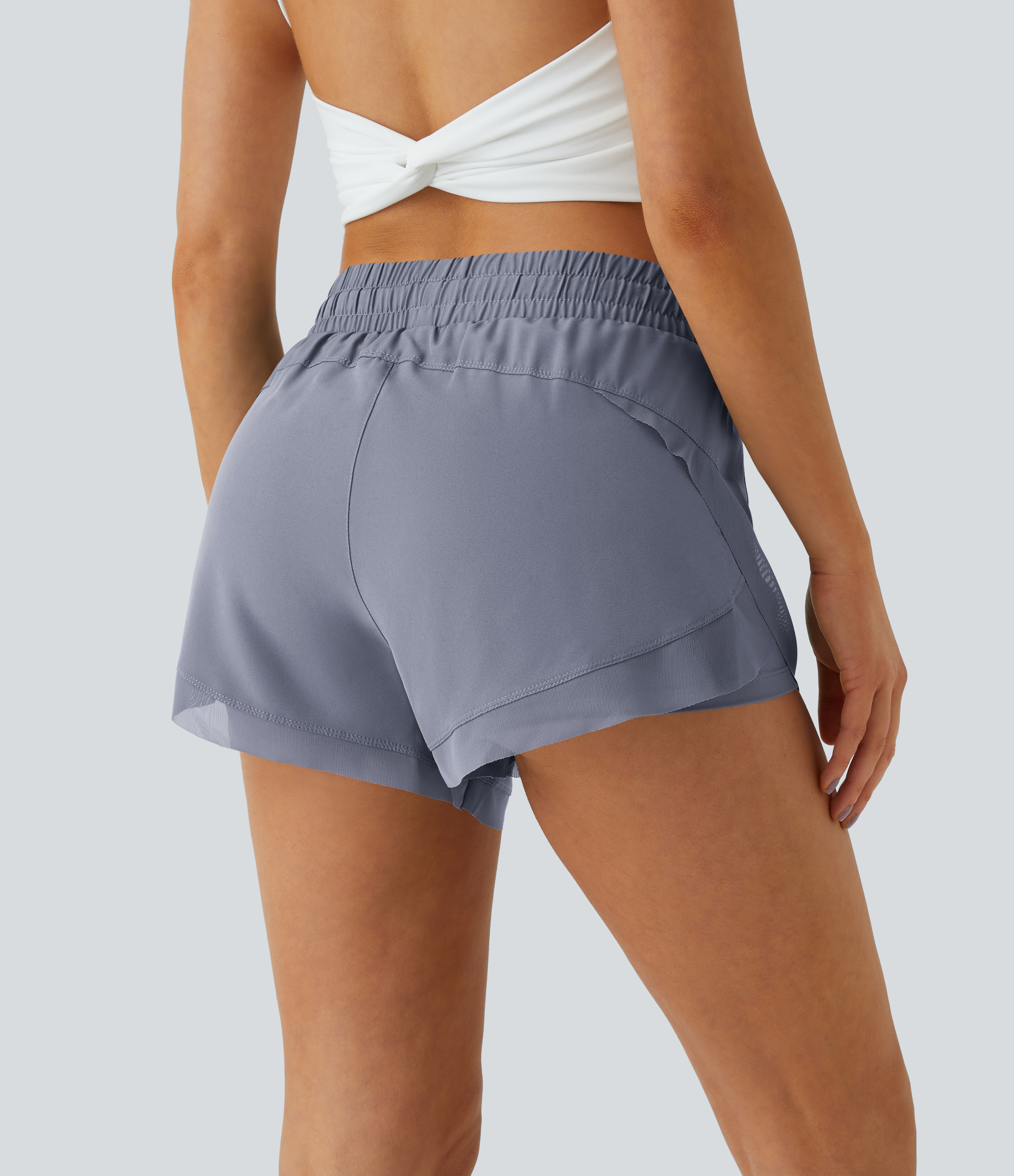 Halara Drawstring Contrast Flowy Mesh 2-in-1 Shorts Gym Short - Faded Denim - XL booty shorts compression shorts yoga shorts 