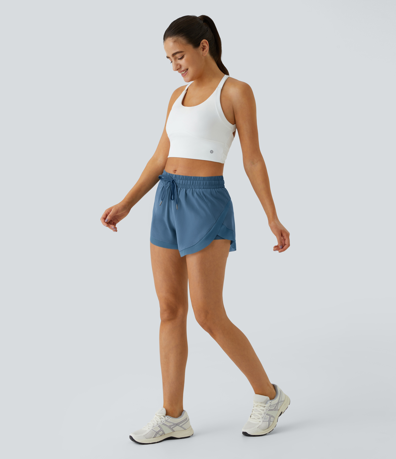 Halara Drawstring Contrast Flowy Mesh 2-in-1 Shorts Gym Short - Quiet Harbor - S booty shorts compression shorts yoga shorts 