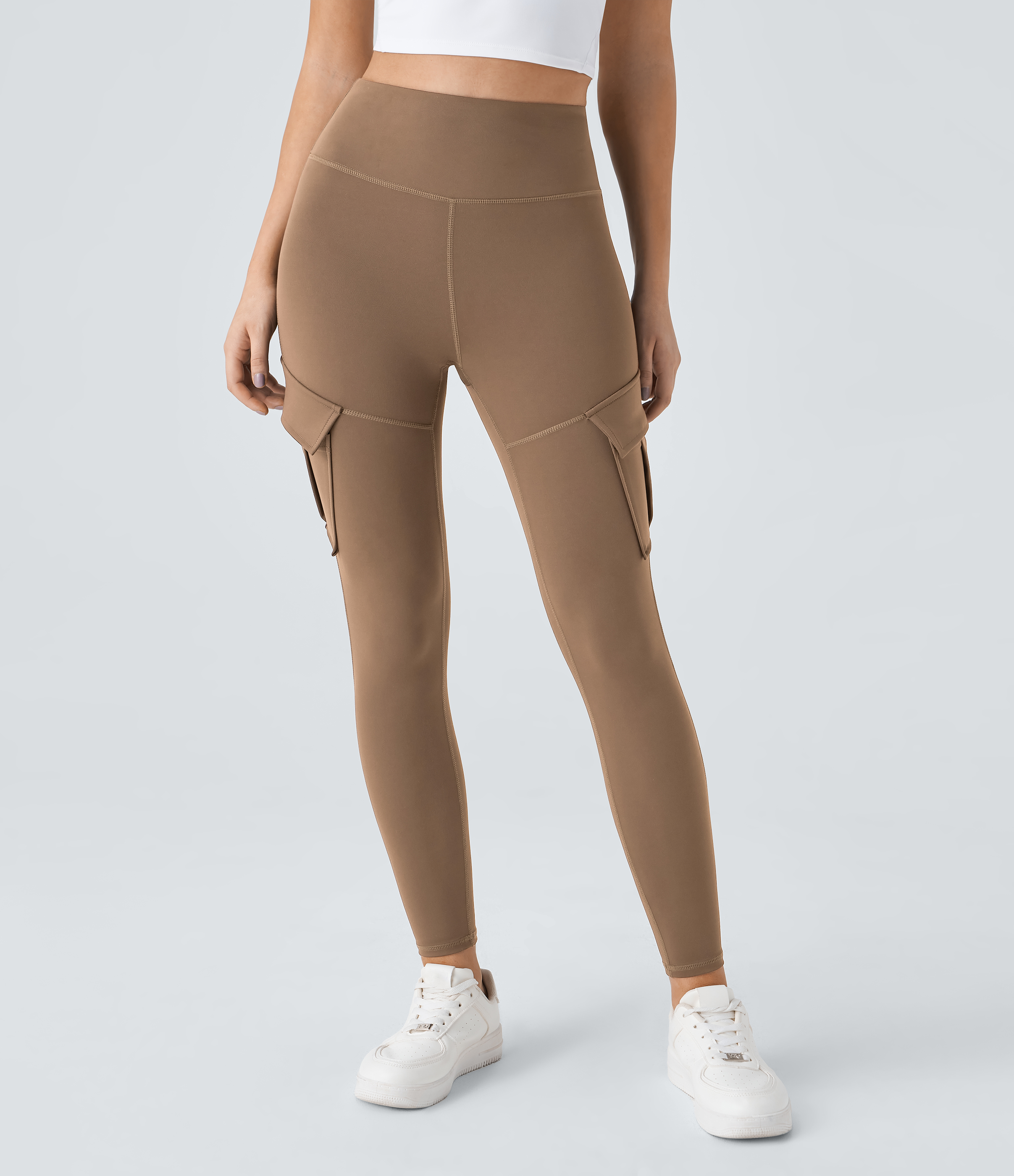 Halara High Waisted Cargo Pocket Skinny Yoga Leggings  - Burro - XL(7/8) gym leggings leggings with pockets leggings with butt lift 