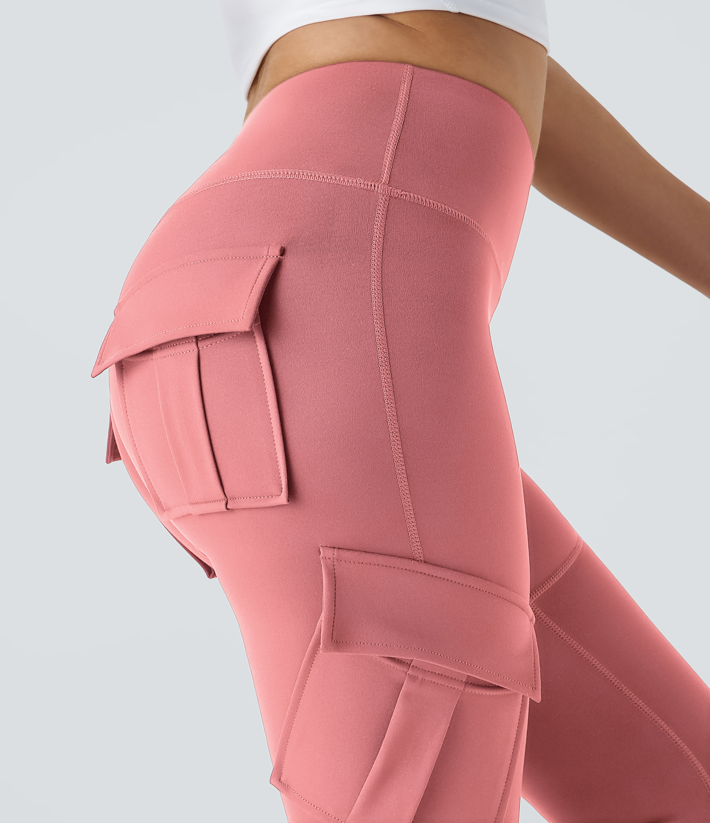 Halara High Waisted Cargo Pocket Skinny Yoga 7/8 Leggings  - Candy Pink - L gym leggings leggings with pockets leggings with butt lift 