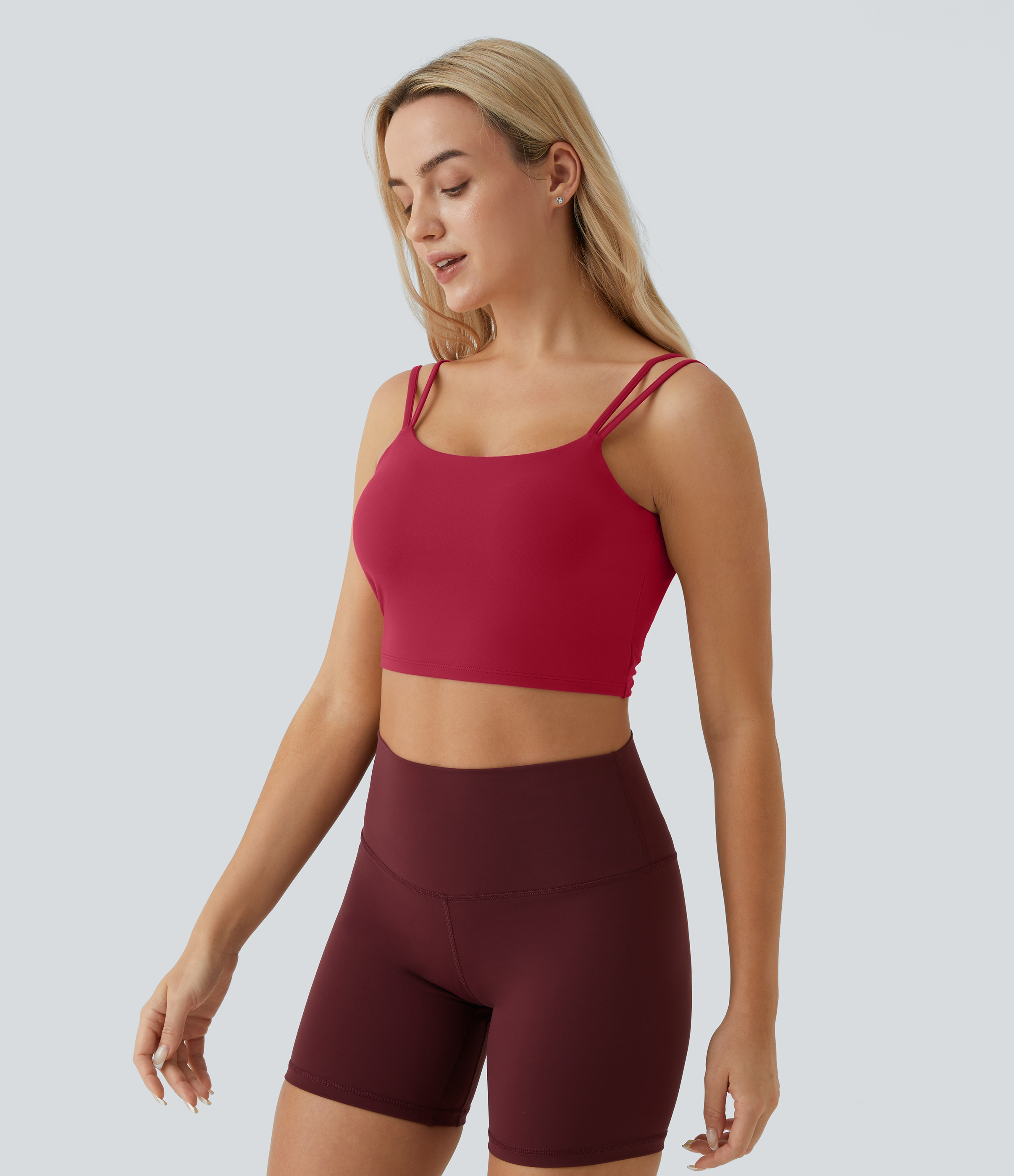 Halara Double Straps Backless Twisted Cropped Yoga Tank Top Tank Top - Scarlet Sage - M golf tops halter top tunic tops sleeveless tops 