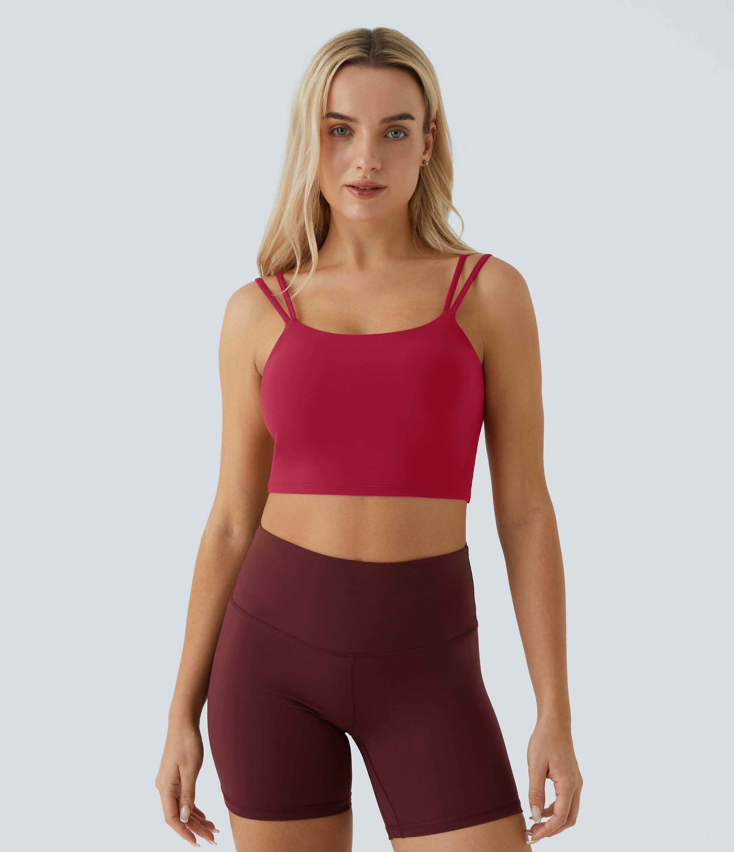 Halara Double Straps Backless Twisted Cropped Yoga Tank Top Tank Top - Scarlet Sage - M golf tops halter top tunic tops sleeveless tops 