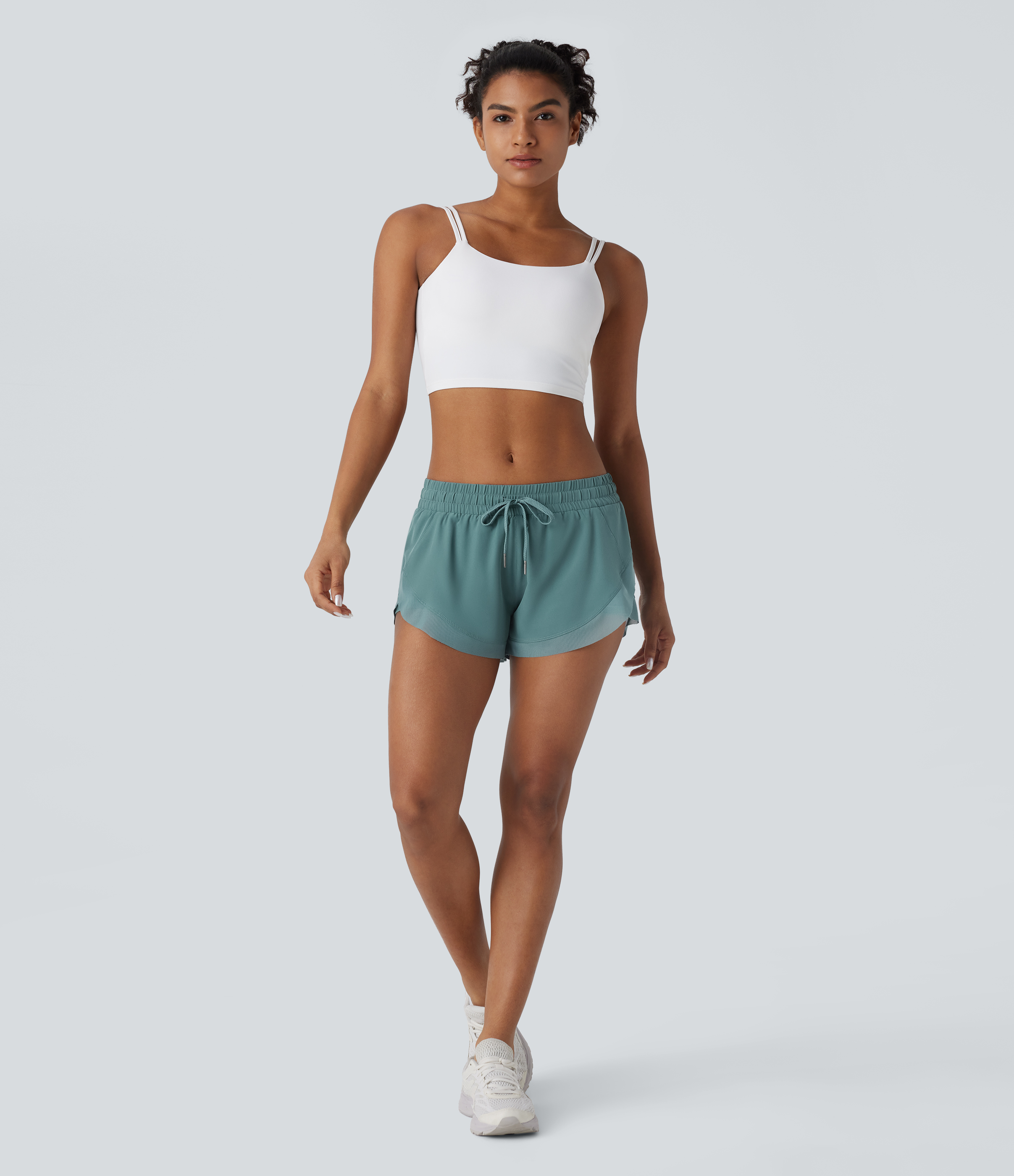Halara Low Rise Drawstring Contrast Mesh 2-in-1 Flowy Running Shorts Gym Short - Stone Blue - S(regular) booty shorts compression shorts 
