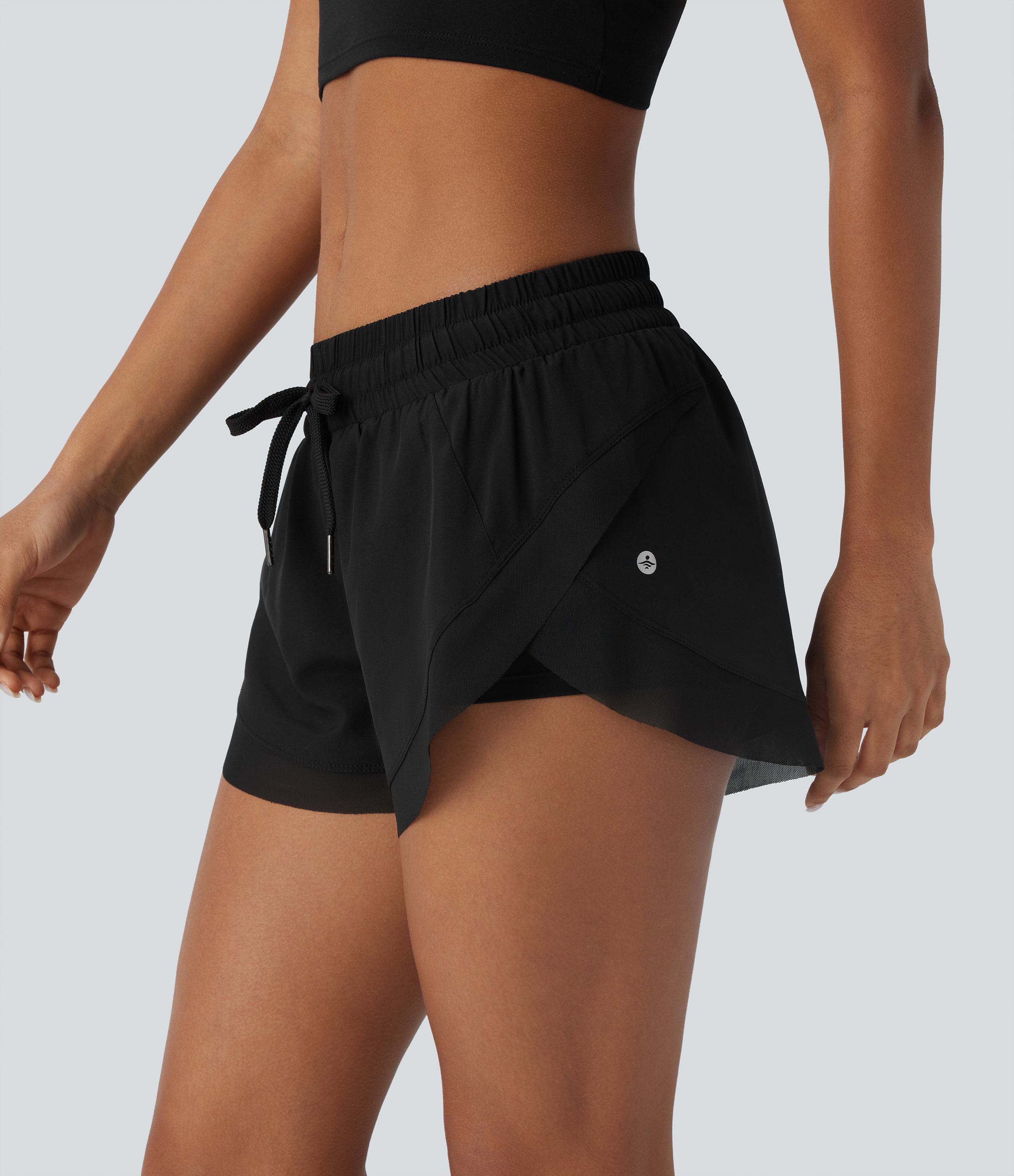 Halara Low Rise Drawstring Contrast Mesh 2-in-1 Flowy Running Shorts Gym Short - Black - L(regular) booty shorts compression shorts 