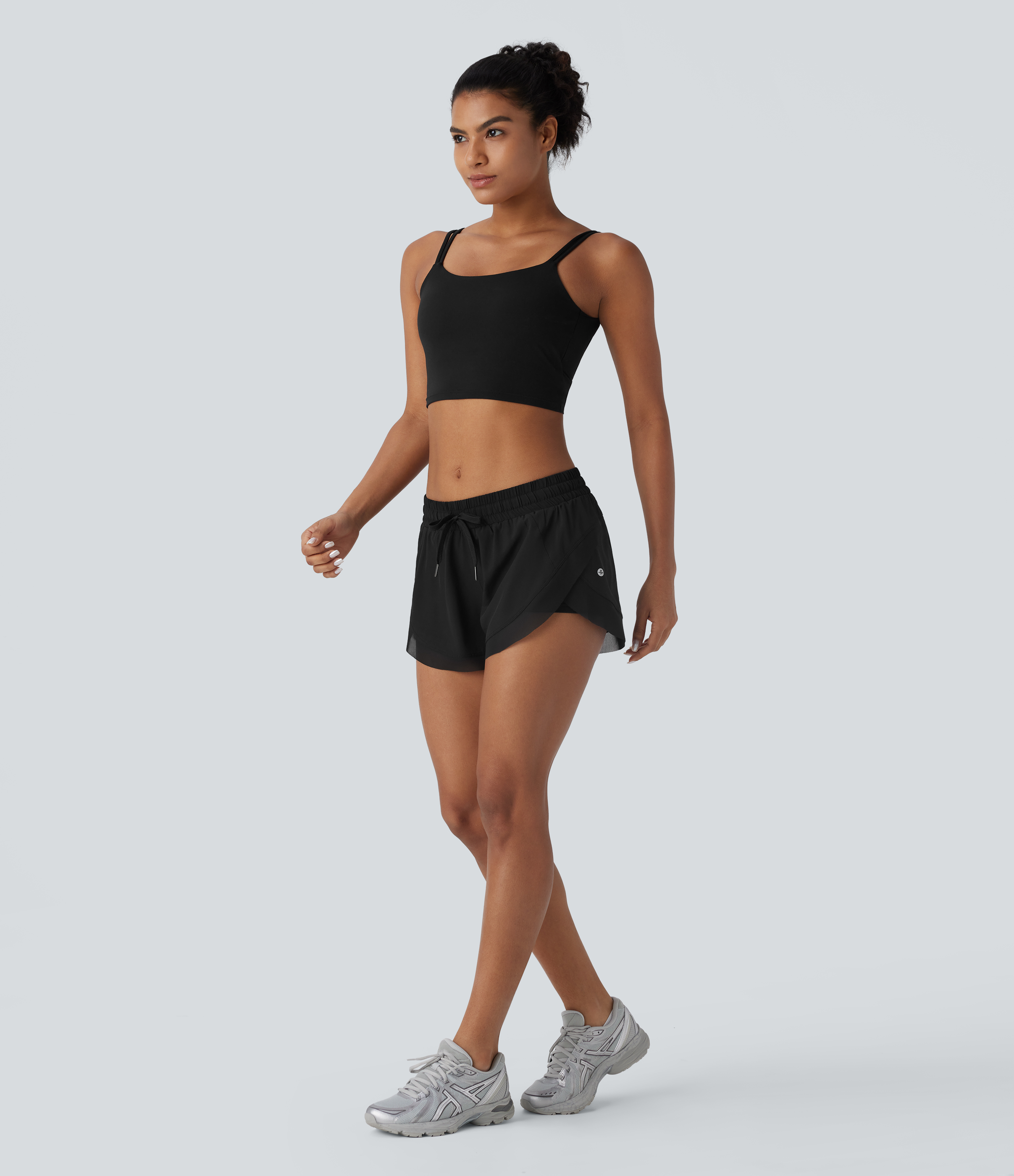 Halara Low Rise Drawstring Contrast Mesh 2-in-1 Flowy Running Shorts Gym Short - Black - L(regular) booty shorts compression shorts 
