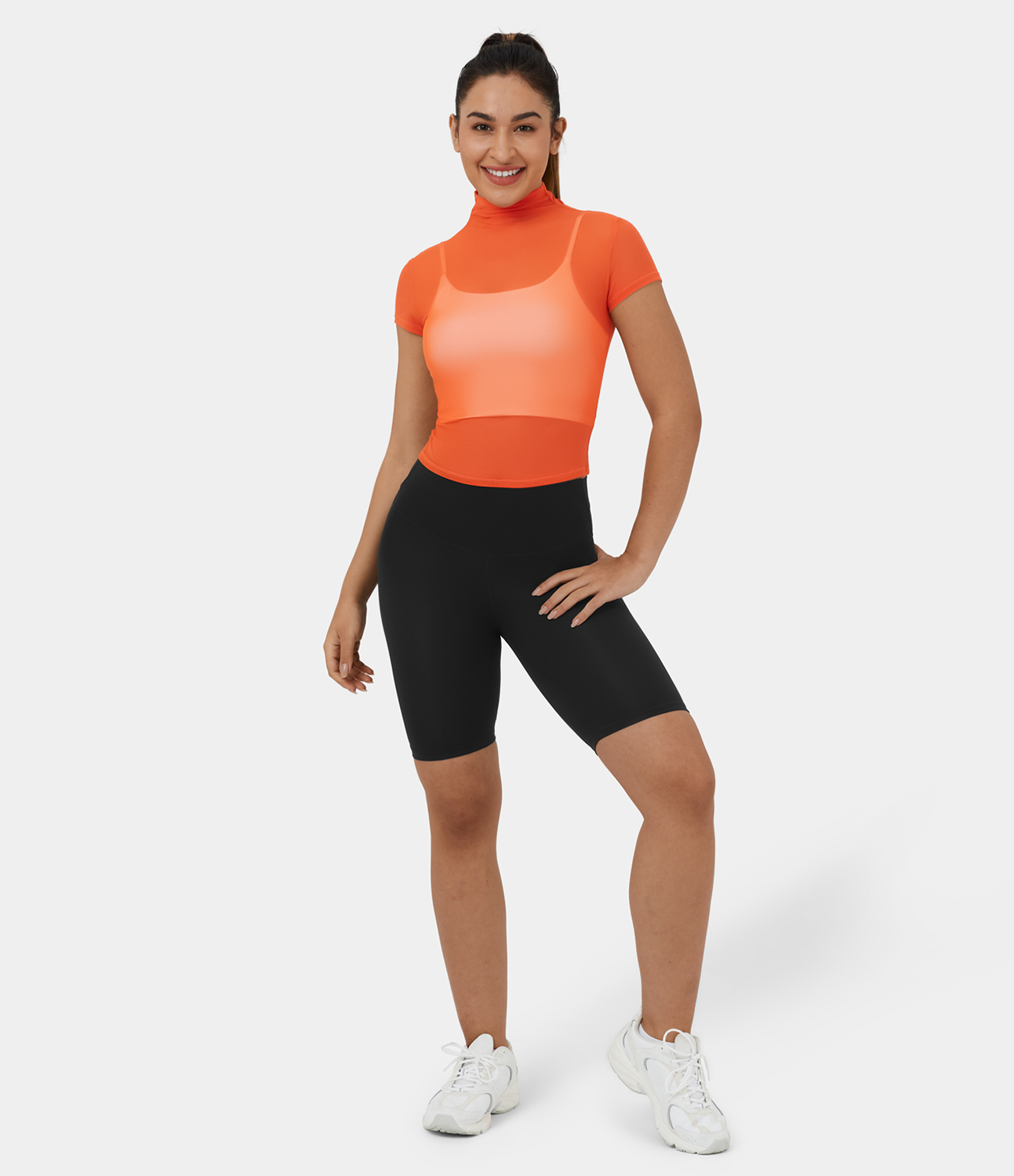 Halara Mock Neck Short Sleeve Mesh Plain Casual Top Tank Top - Puffin`s Bill - M golf tops halter top tunic tops sleeveless tops backless top 