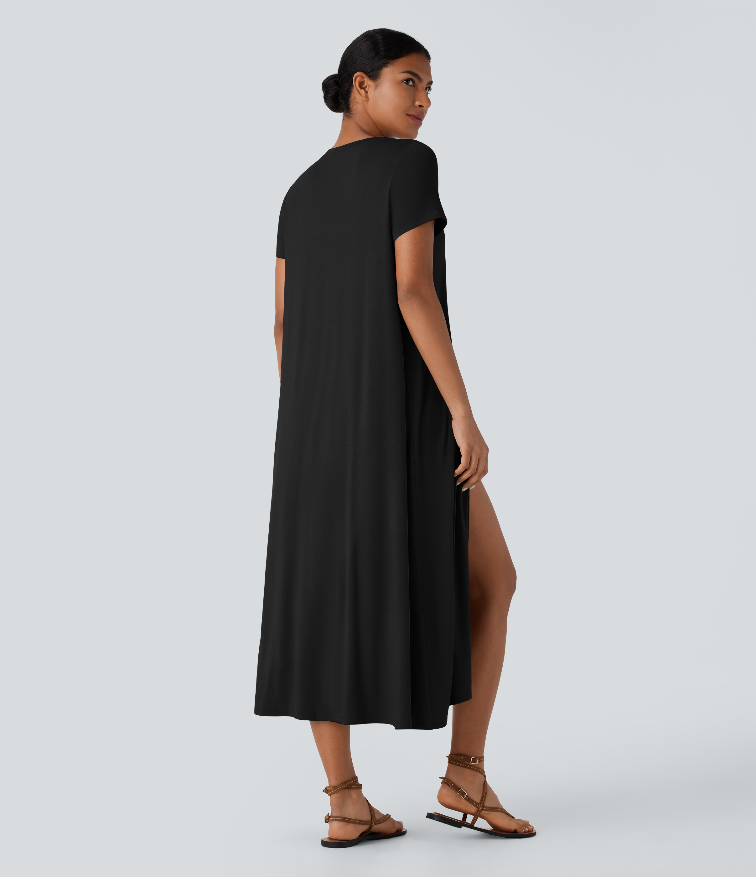 Halara Crossover Split Hem Longline Resort Top Tank Top - Black - XS golf tops halter top tunic tops sleeveless tops backless top 