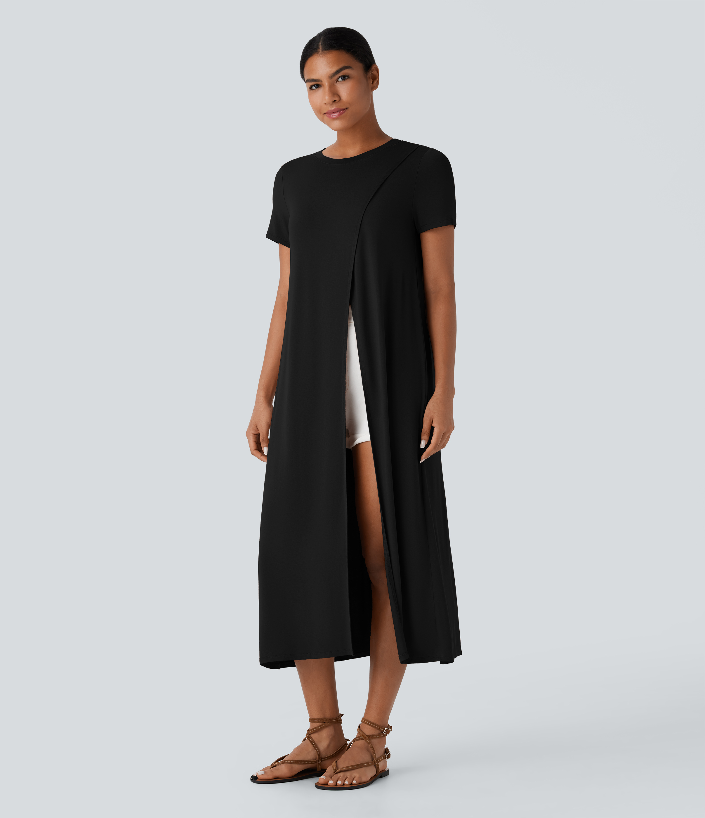 Halara Crossover Split Hem Longline Resort Top Tank Top - Black - XS golf tops halter top tunic tops sleeveless tops backless top 