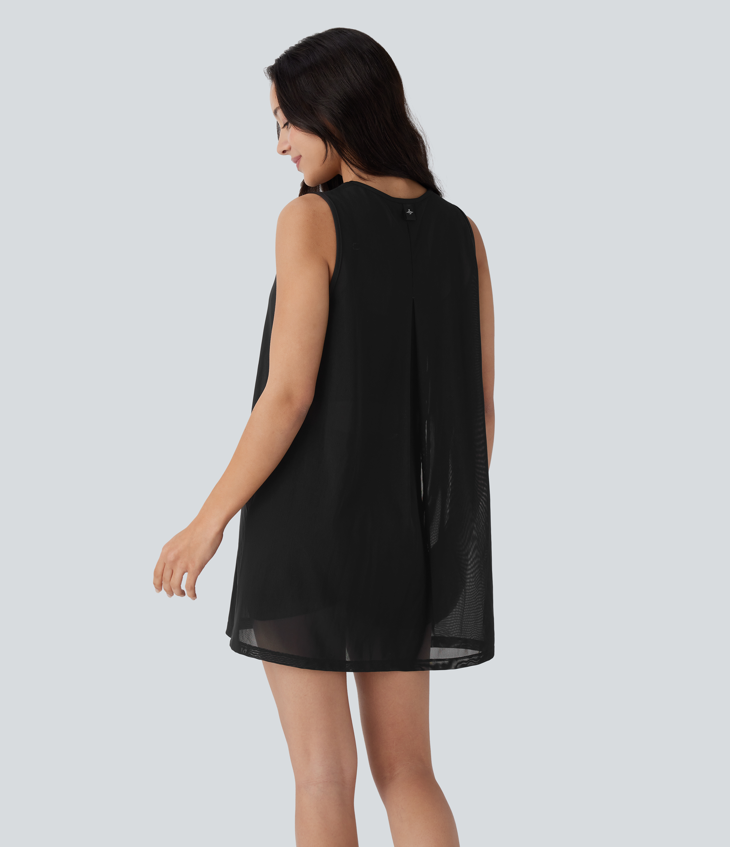 Halara Sleeveless Side Pocket Mini 2-piece Set Mesh Yoga Active Dress-Easy Peezy Workout Dress - Black - XL 