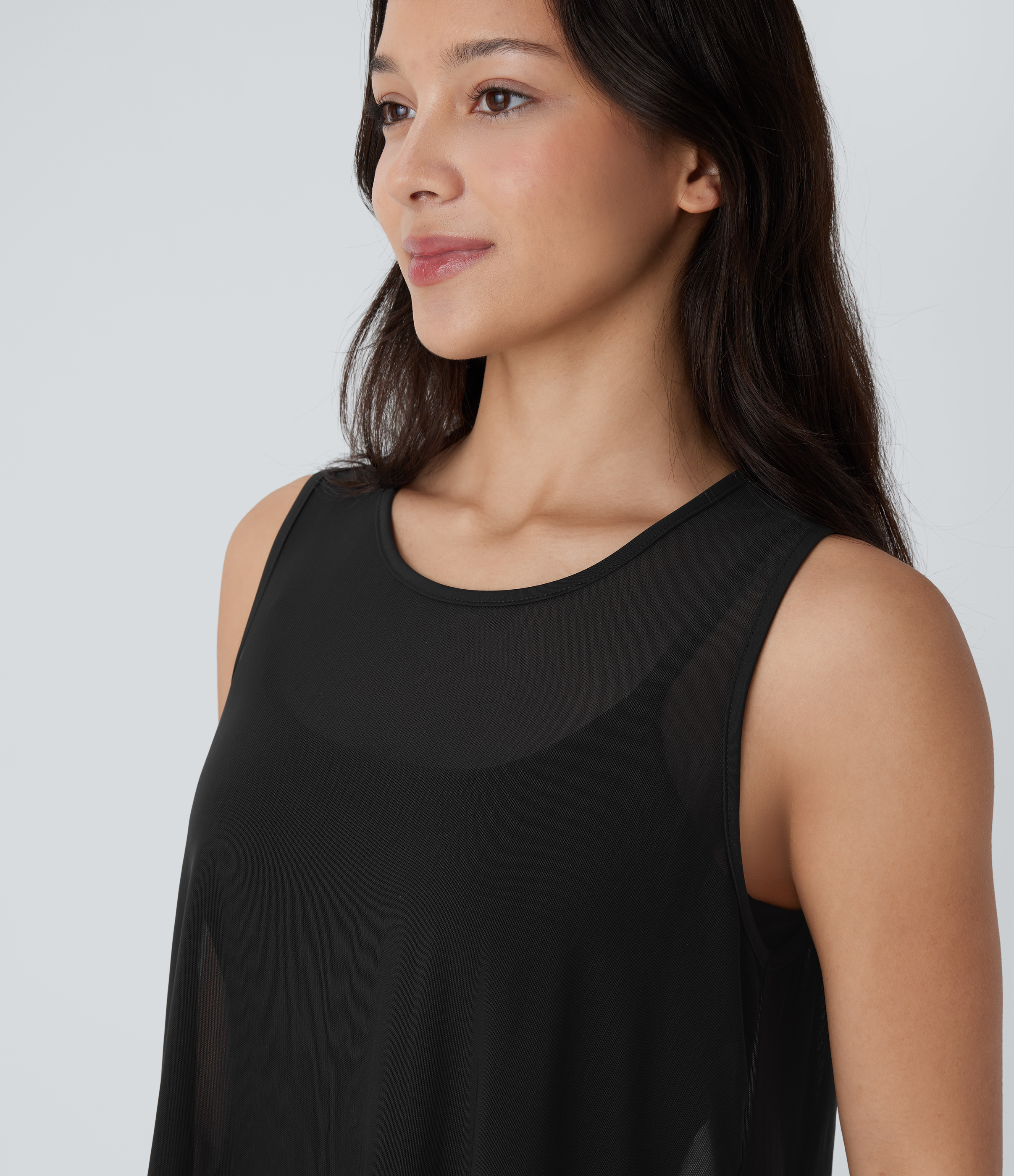 Halara Sleeveless Side Pocket Mini 2-piece Set Mesh Yoga Active Dress-Easy Peezy Workout Dress - Black - XL 