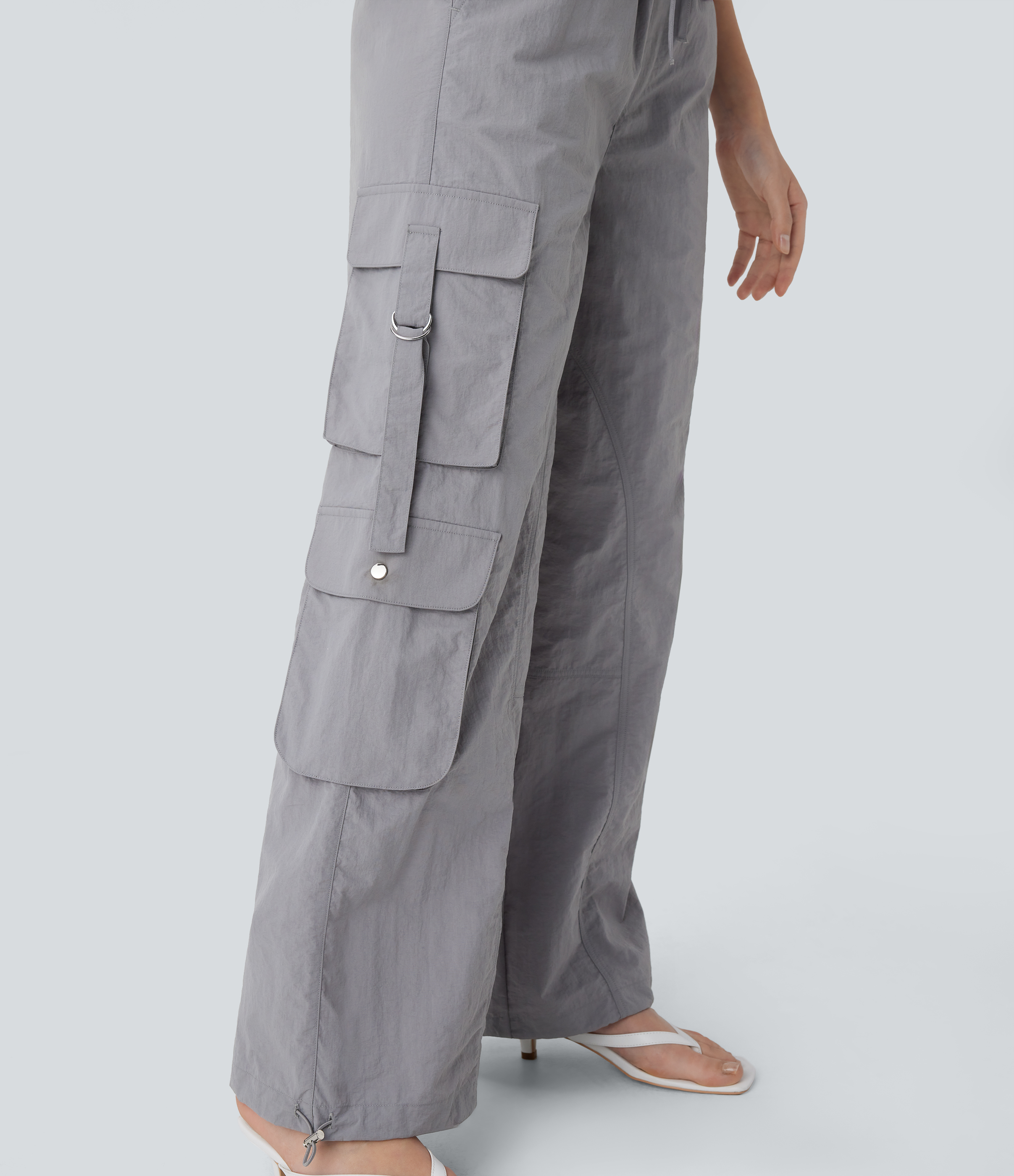 Halara Mid Rise Drawstring Multiple Pockets Adjustable Drawcord Baggy Casual Cargo Pants  - Wet Weather - L(regular) sweatpants jogger pants 