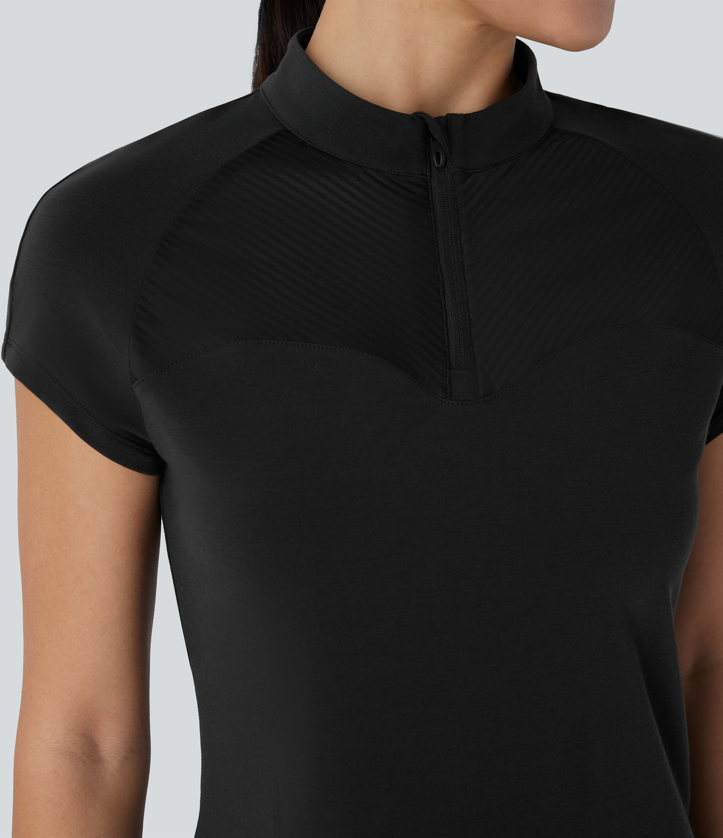 Halara Stand Collar Zipper Contrast Mesh Quick Dry Golf Sports Top  - Black - XS 