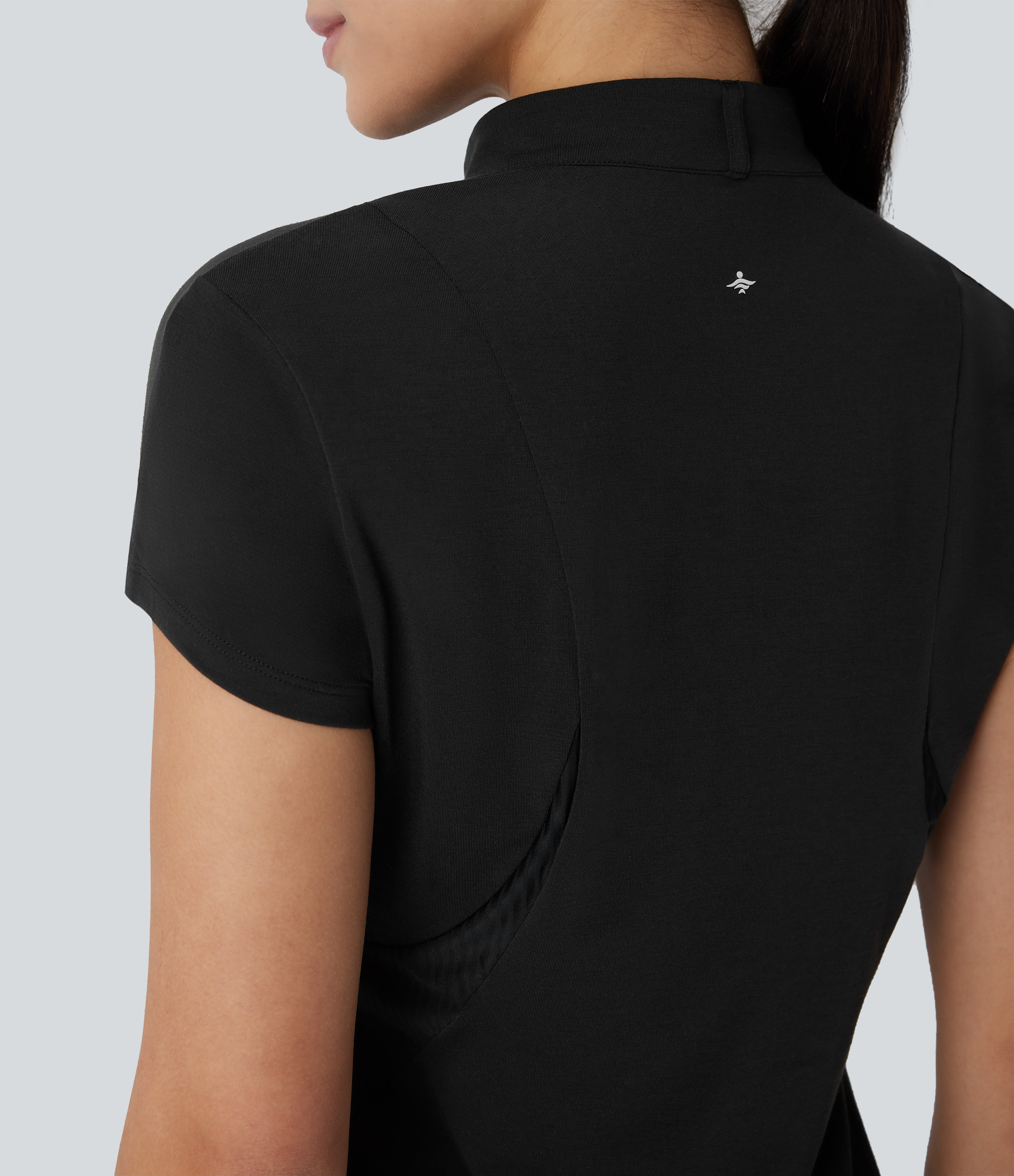 Halara Stand Collar Zipper Contrast Mesh Quick Dry Golf Sports Top  - Black - XS 