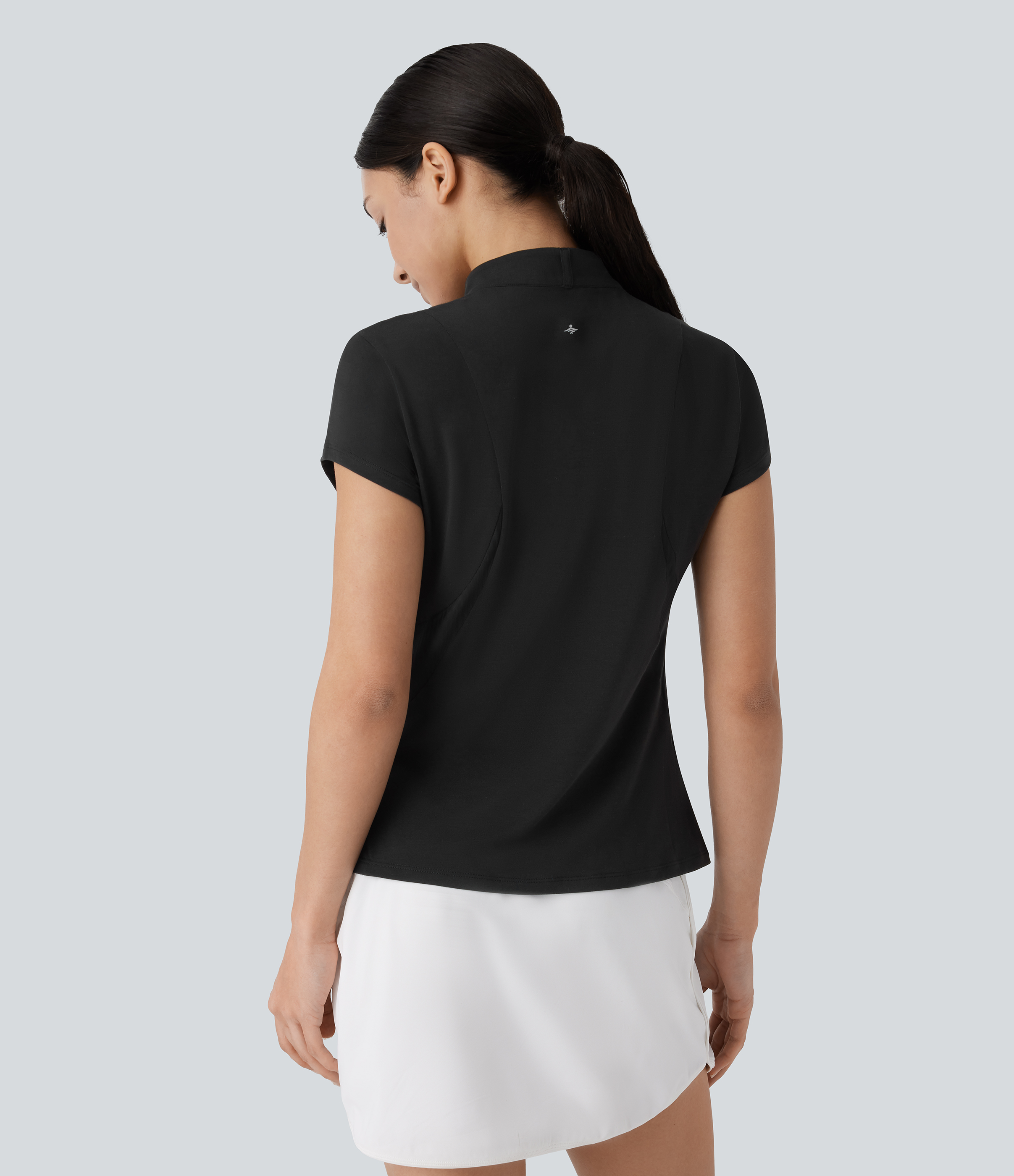 Halara Stand Collar Zipper Contrast Mesh Quick Dry Golf Sports Top  - Black - XS 