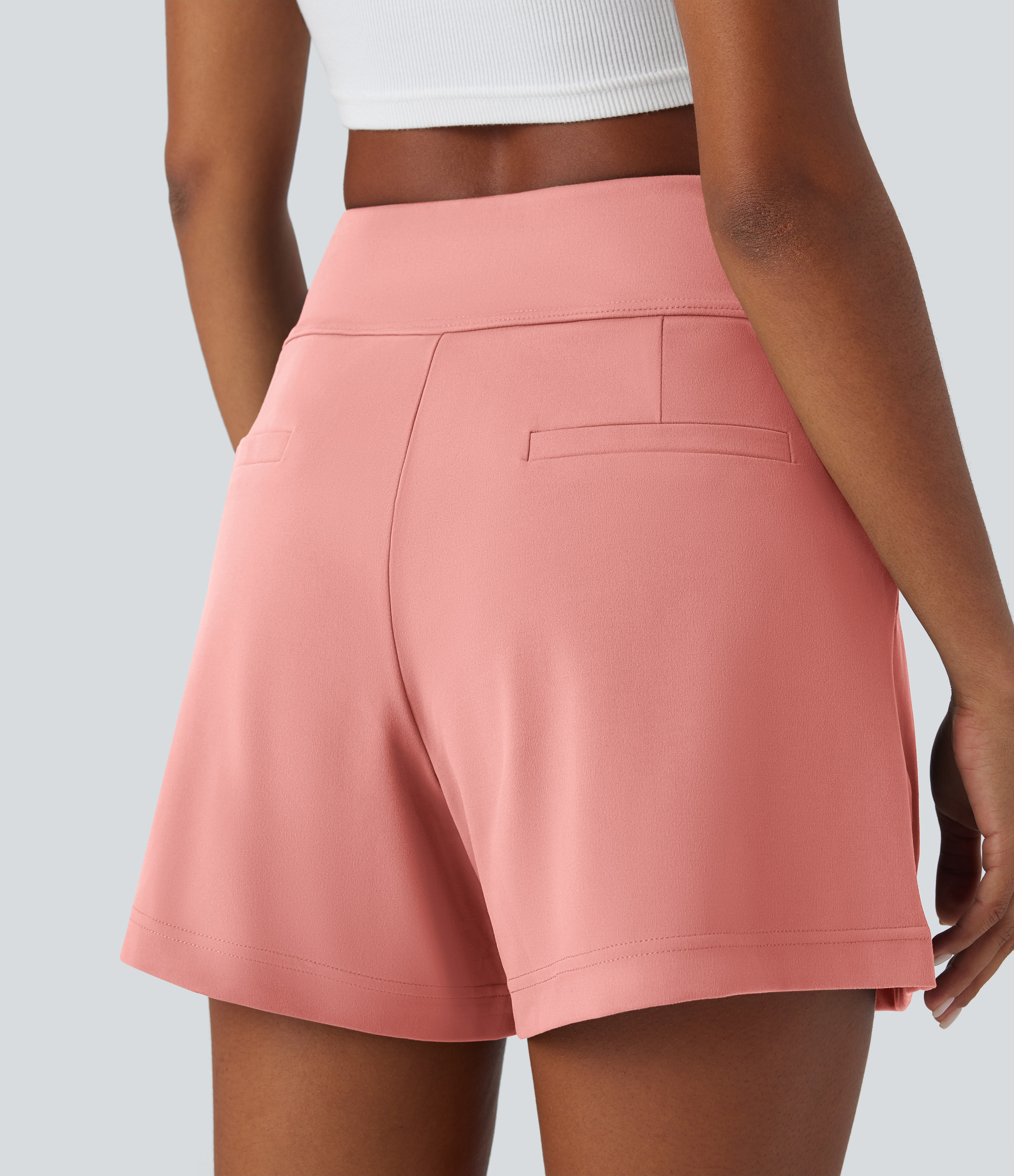 Halara High Waisted Plicated Side Pocket Wide Leg Work Shorts  - Candy Pink - S 