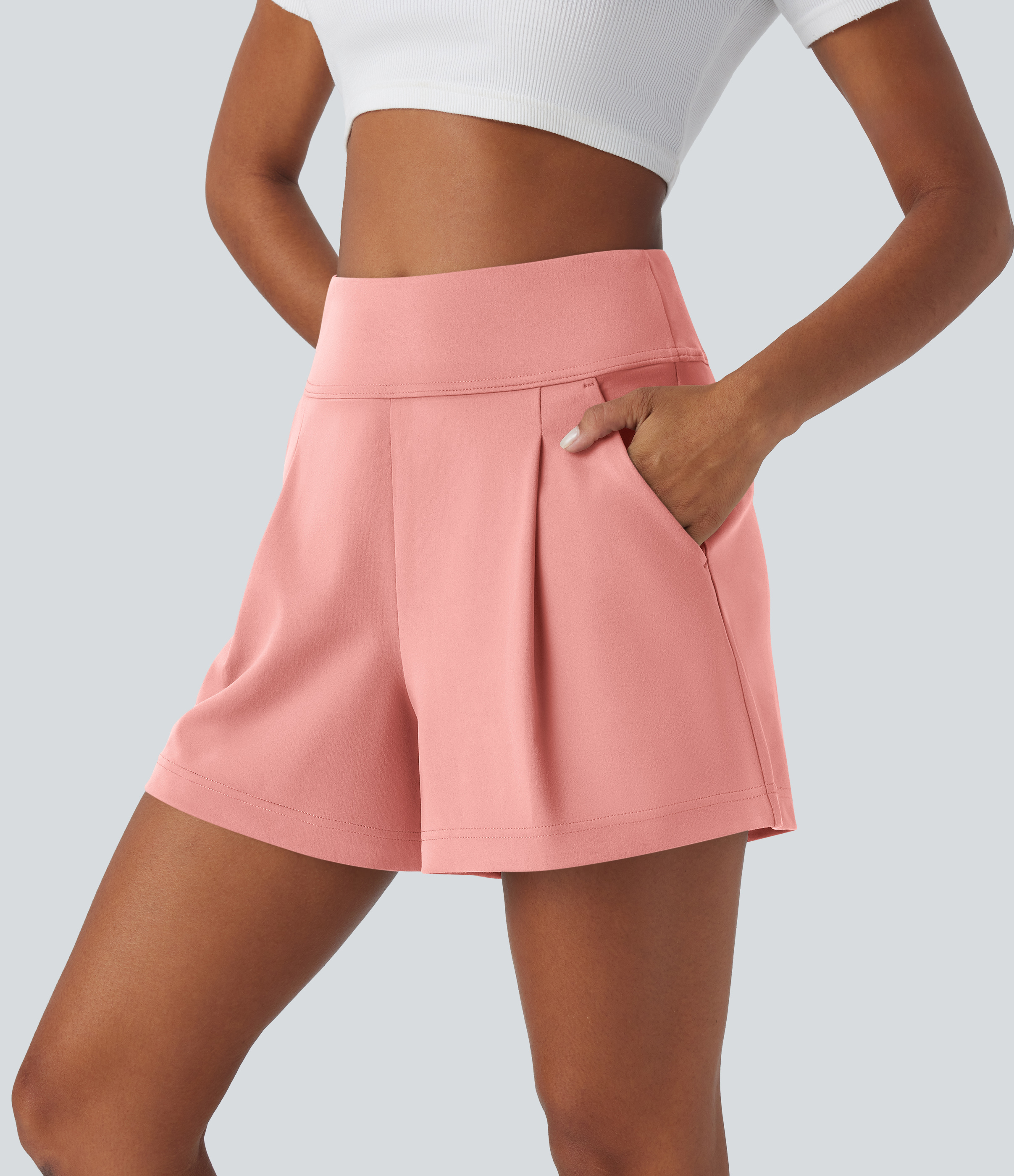 Halara High Waisted Plicated Side Pocket Wide Leg Work Shorts  - Candy Pink - S 