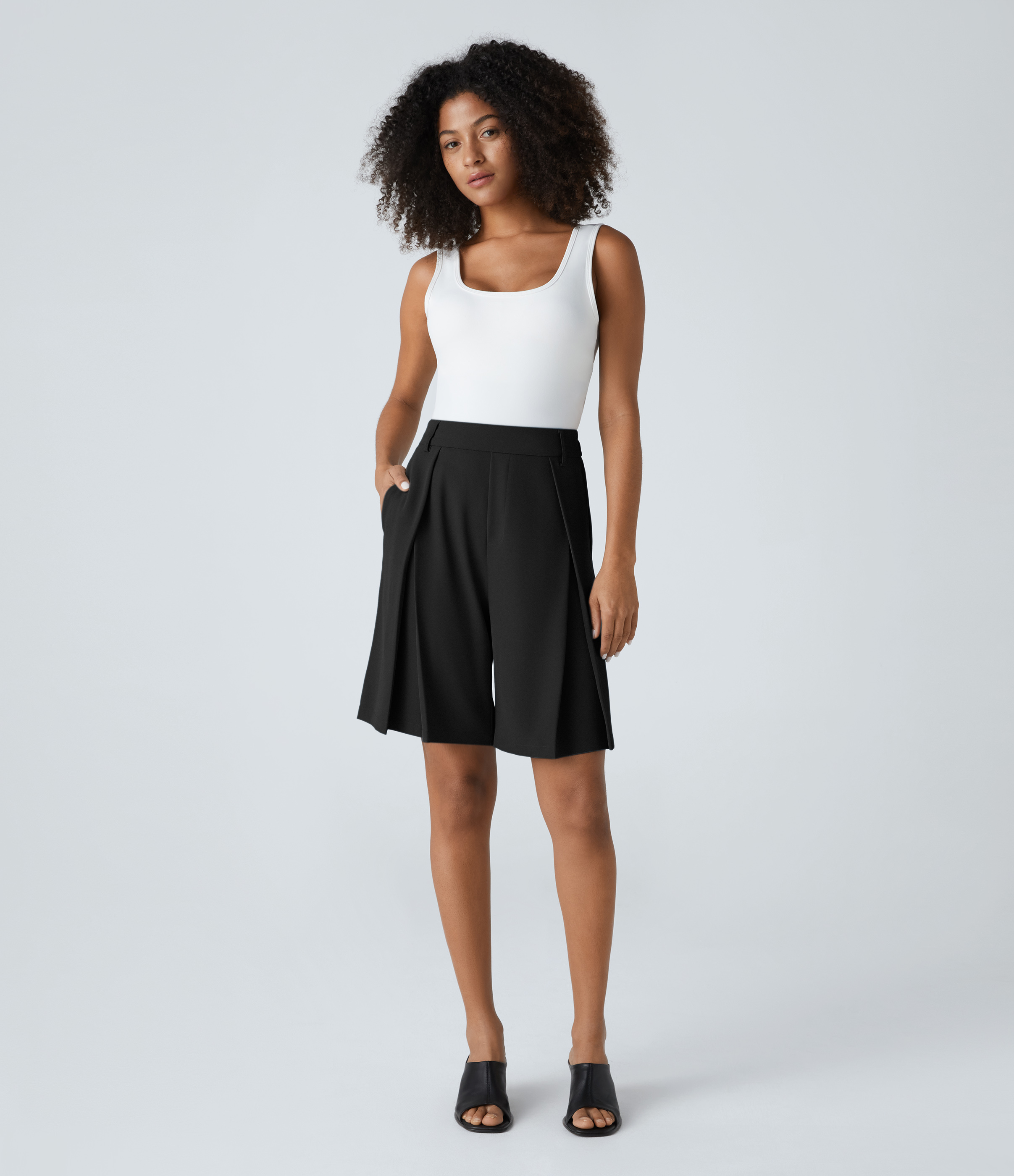 Halara High Waisted Side Pocket Bermuda Casual Shorts  - Black - XL 