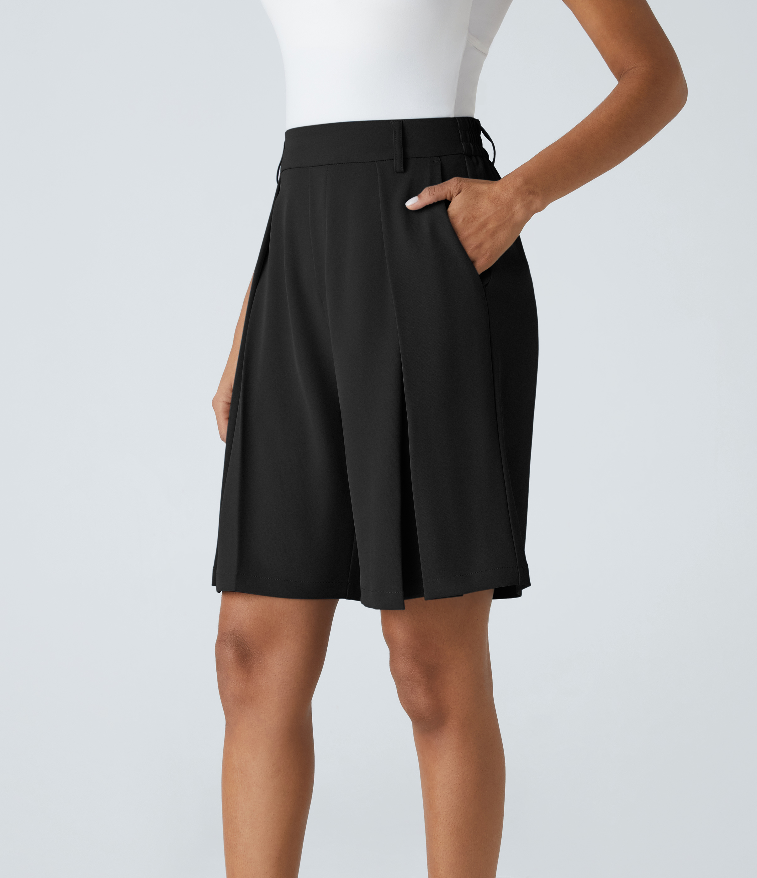 Halara High Waisted Side Pocket Bermuda Casual Shorts  - Black - XL 