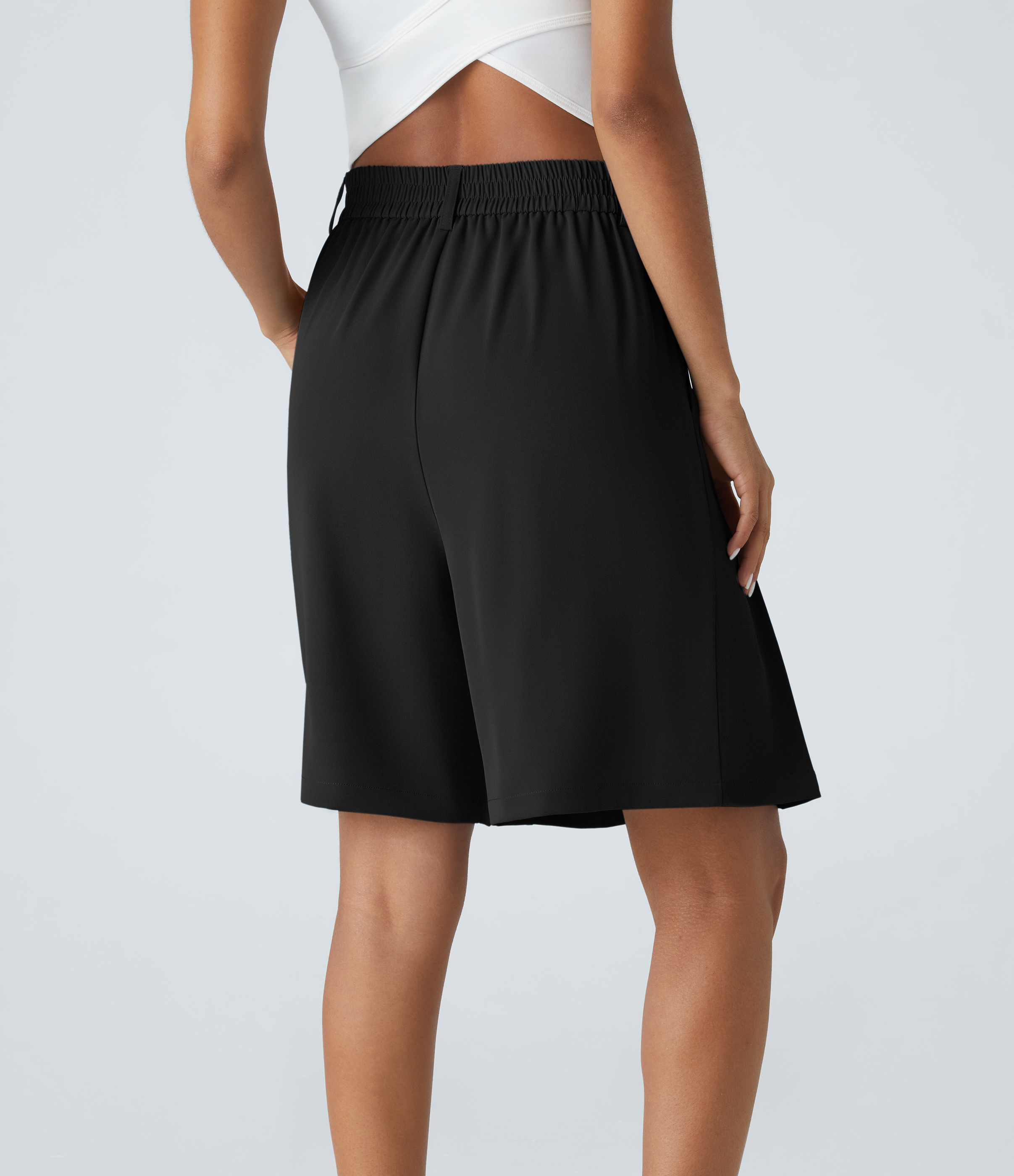Halara High Waisted Side Pocket Bermuda Casual Shorts  - Black - XL 