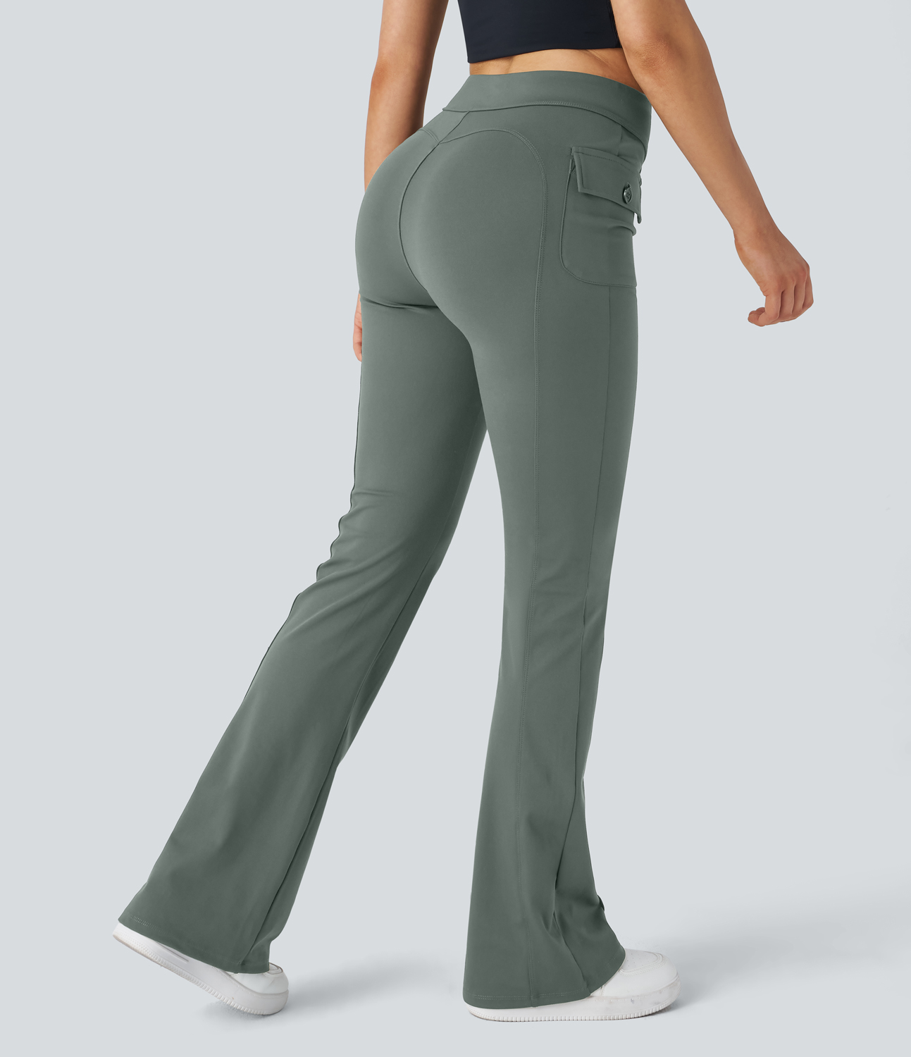 Halara High Waisted Button Side Flap Pocket Flare Casual Cargo Pants  - Deep Aquamarine - M(regular) 