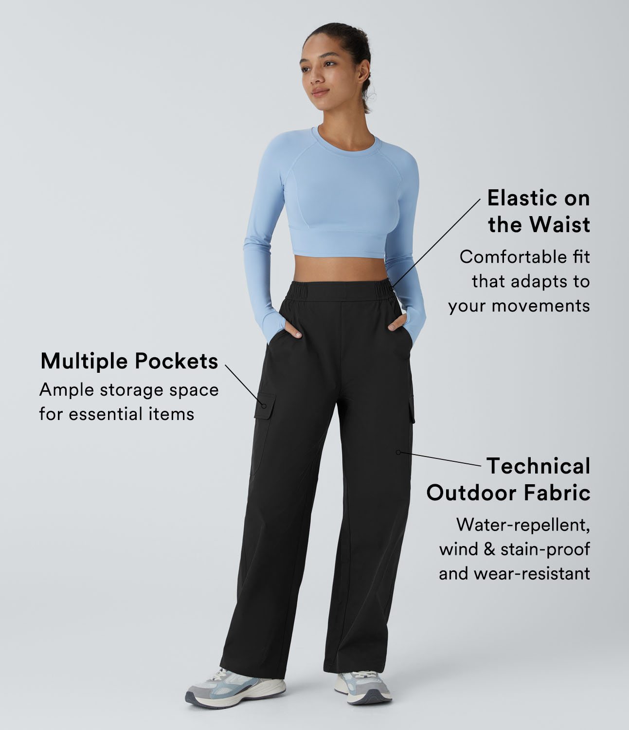 Halara Water Repellent Wear-Resistant High Waisted Multiple Pockets Camping Cargo Pants  - Black - M(regular) 