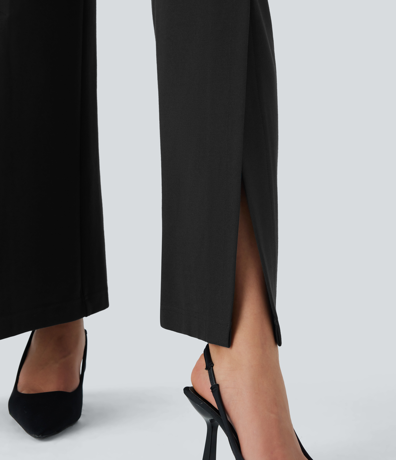 Halara Halara Flexв„ў High Waisted Side Pocket Wide Leg Split Work Pants  - Black - M(regular) sweatpants jogger pants stacked sweatpants 