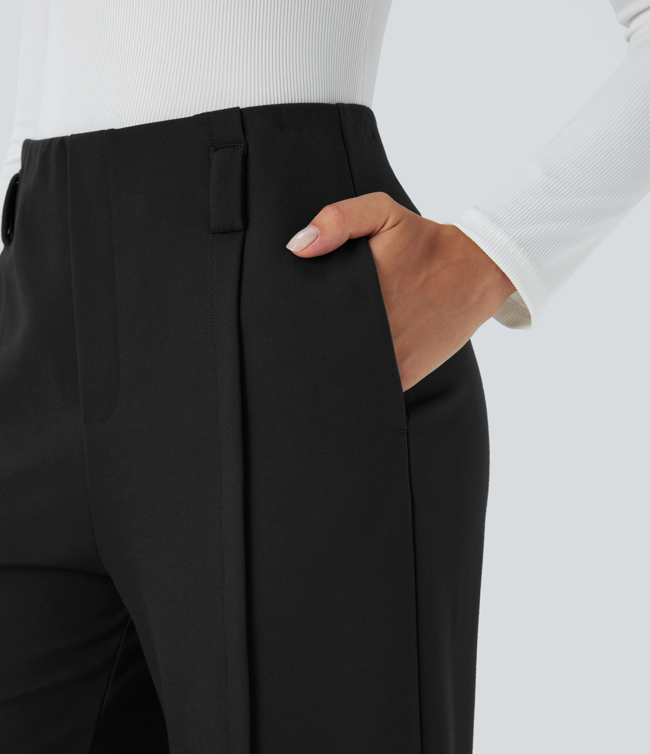 Halara Halara Flexв„ў High Waisted Side Pocket Wide Leg Split Work Pants  - Black - M(regular) sweatpants jogger pants stacked sweatpants 