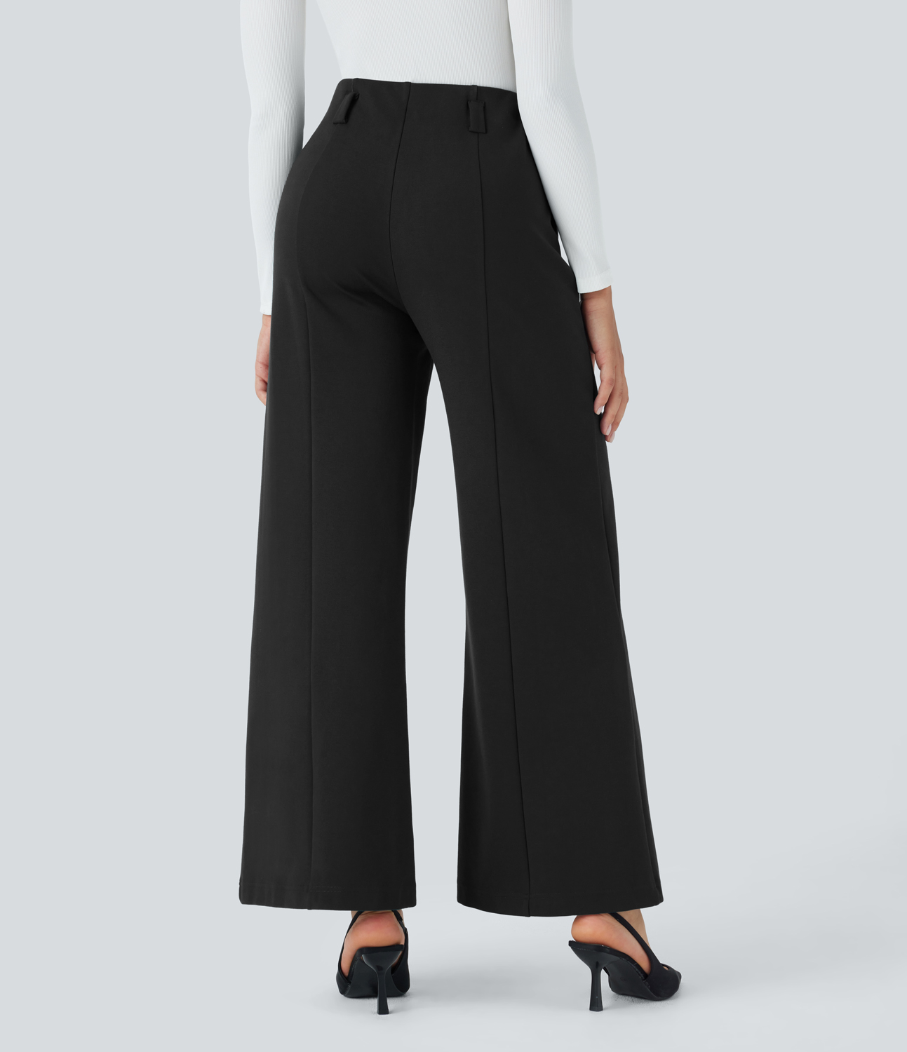 Halara Halara Flexв„ў High Waisted Side Pocket Wide Leg Split Work Pants  - Black - M(regular) sweatpants jogger pants stacked sweatpants 