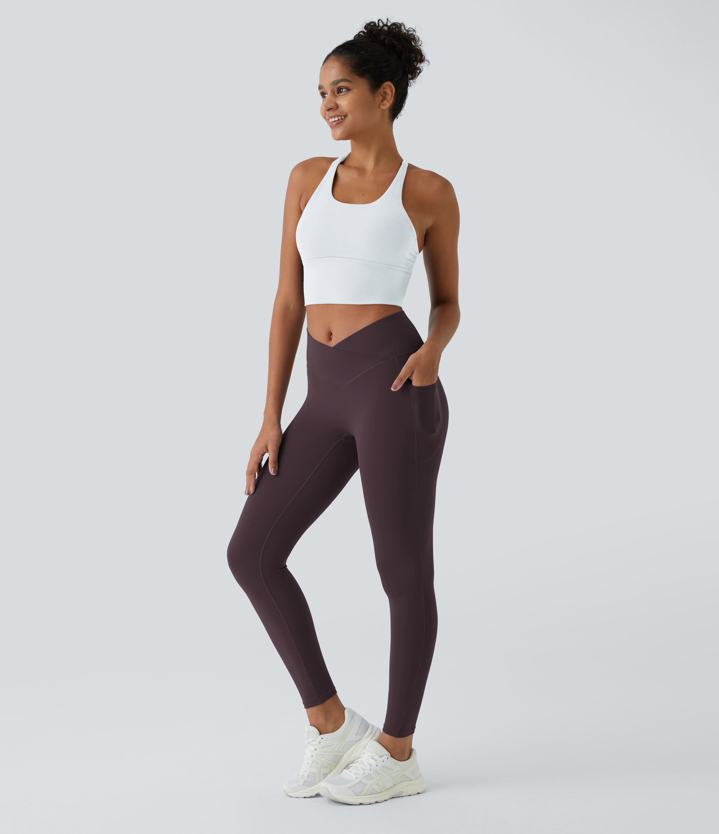 Halara Cloudfulв„ў Fabric Crossover Pocket Plain Leggings  - Dusky Evening purple - L(7/8) gym leggings leggings with pockets 