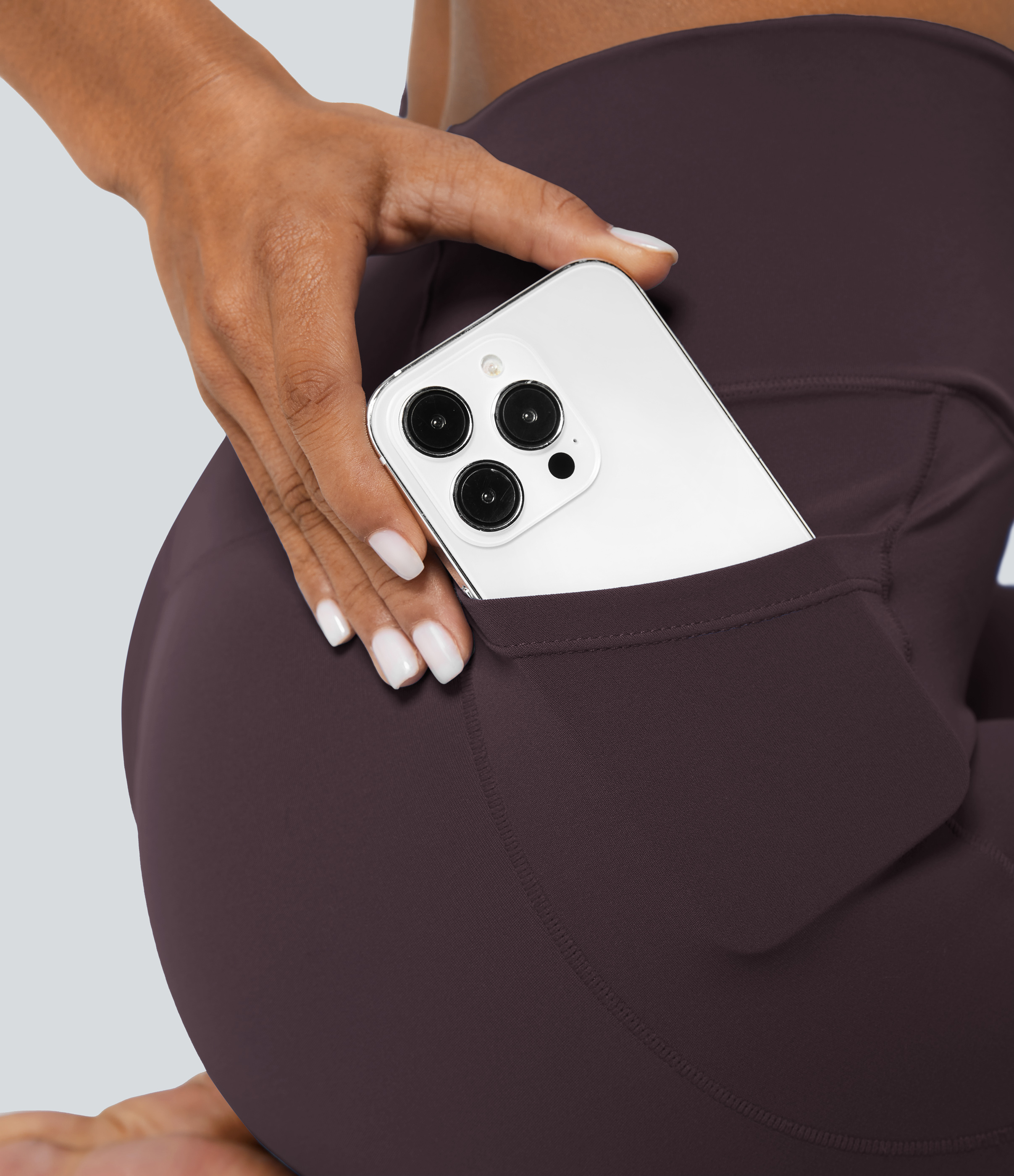 Halara Cloudfulв„ў Fabric Crossover Pocket Plain Leggings  - Dusky Evening purple - L(7/8) gym leggings leggings with pockets 