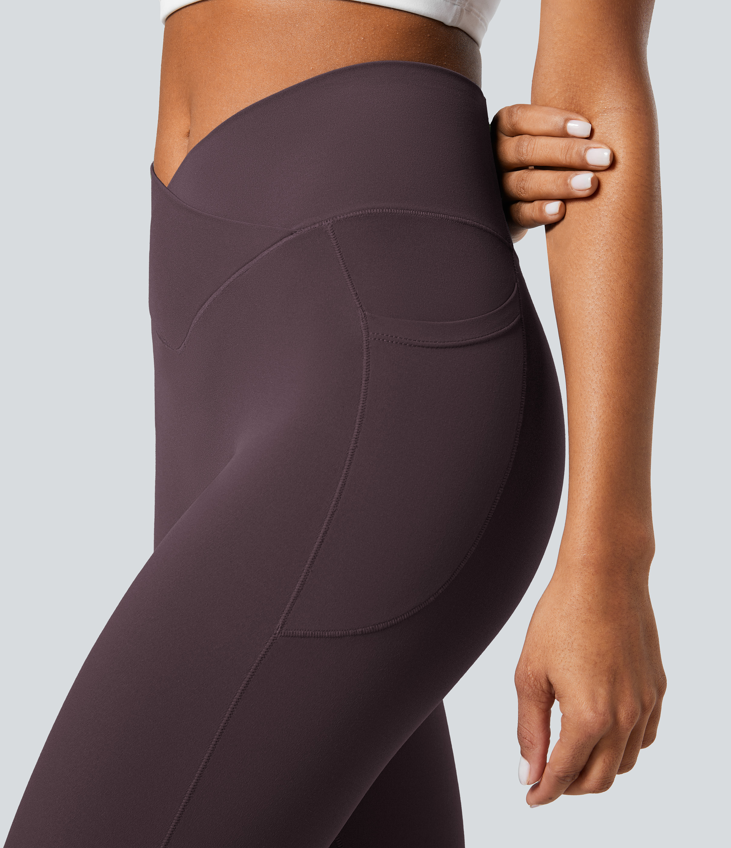 Halara Cloudfulв„ў Fabric Crossover Pocket Plain Leggings  - Dusky Evening purple - L(7/8) gym leggings leggings with pockets 
