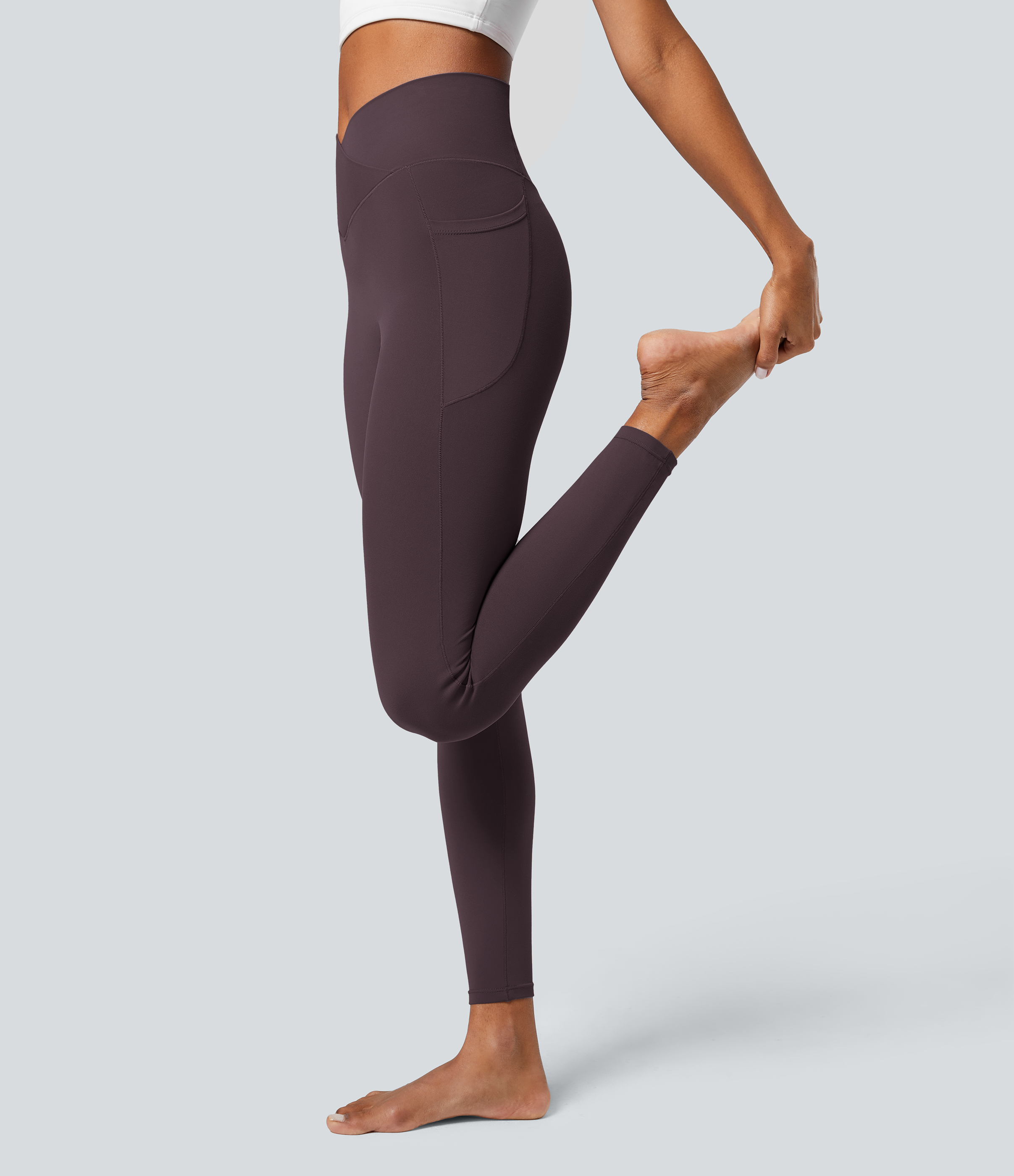 Halara Cloudfulв„ў Fabric Crossover Pocket Plain Leggings  - Dusky Evening purple - L(7/8) gym leggings leggings with pockets 