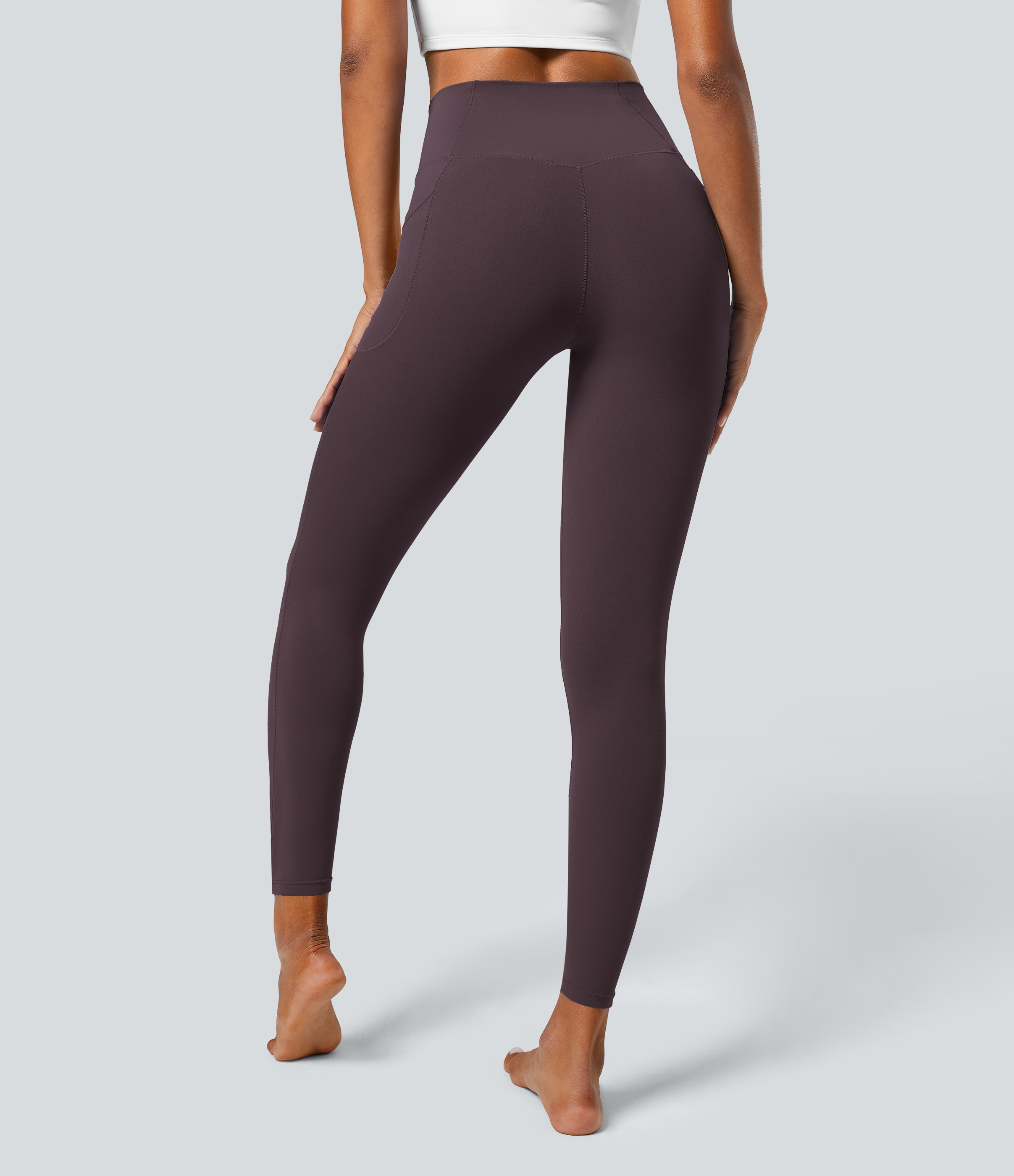 Halara Cloudfulв„ў Fabric Crossover Pocket Plain Leggings  - Dusky Evening purple - L(7/8) gym leggings leggings with pockets 