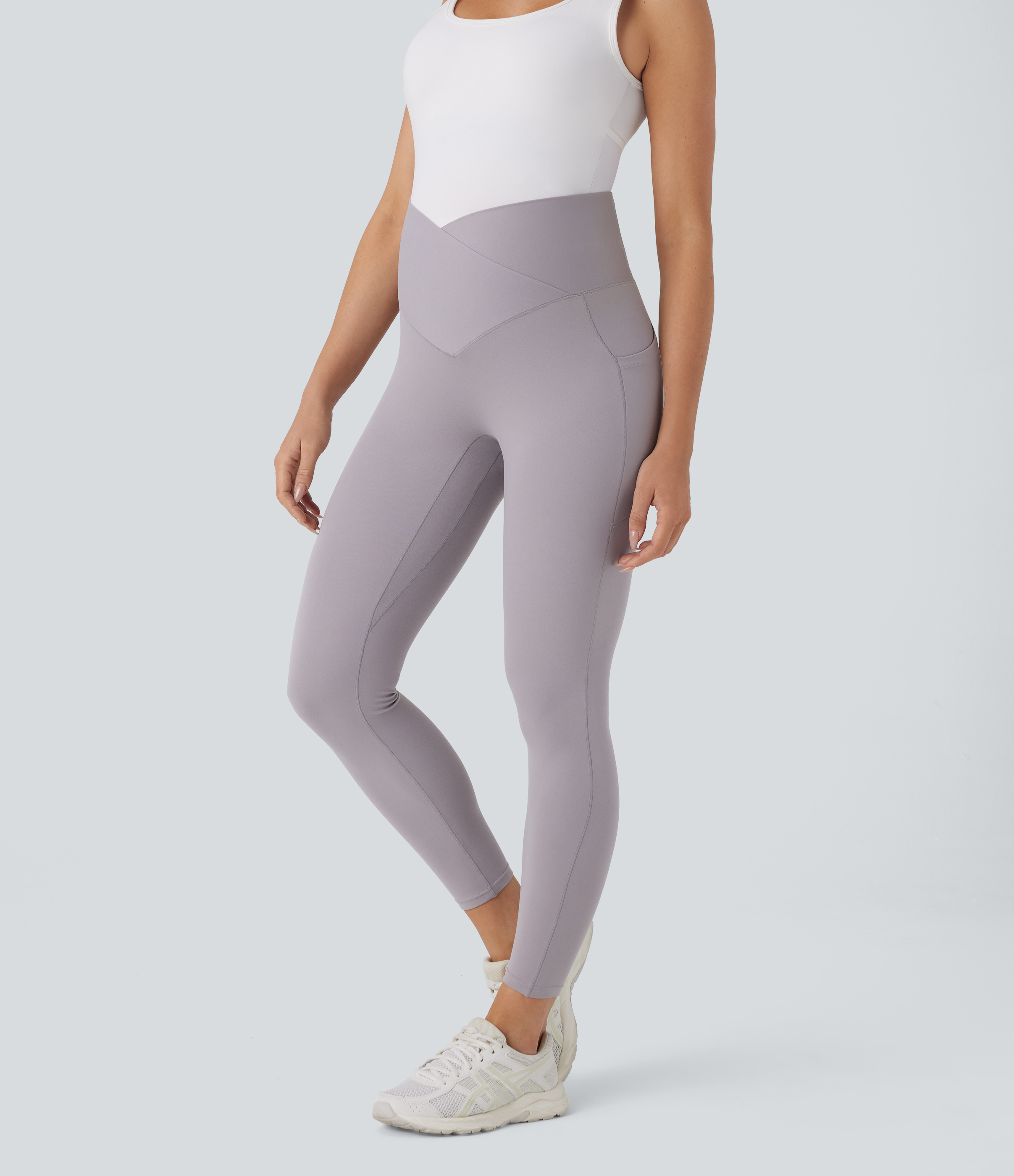 Halara Softlyzeroв„ў Super High Waisted Crossover Side Pocket 7/8 Yoga Maternity Leggings-UPF50+  - Steel Gray - XL(7/8) gym leggings 