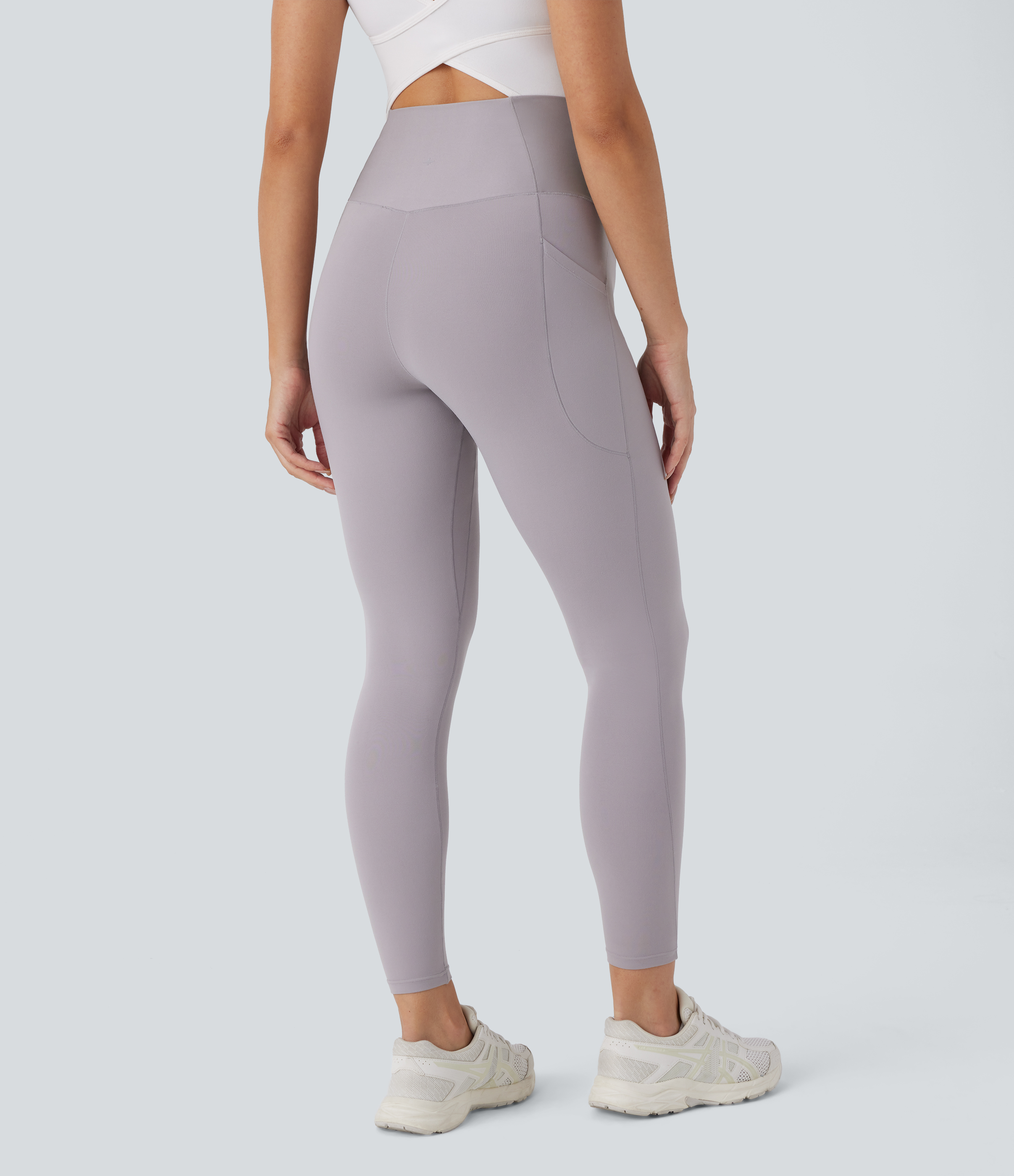 Halara Softlyzeroв„ў Super High Waisted Crossover Side Pocket 7/8 Yoga Maternity Leggings-UPF50+  - Steel Gray - XL(7/8) gym leggings 