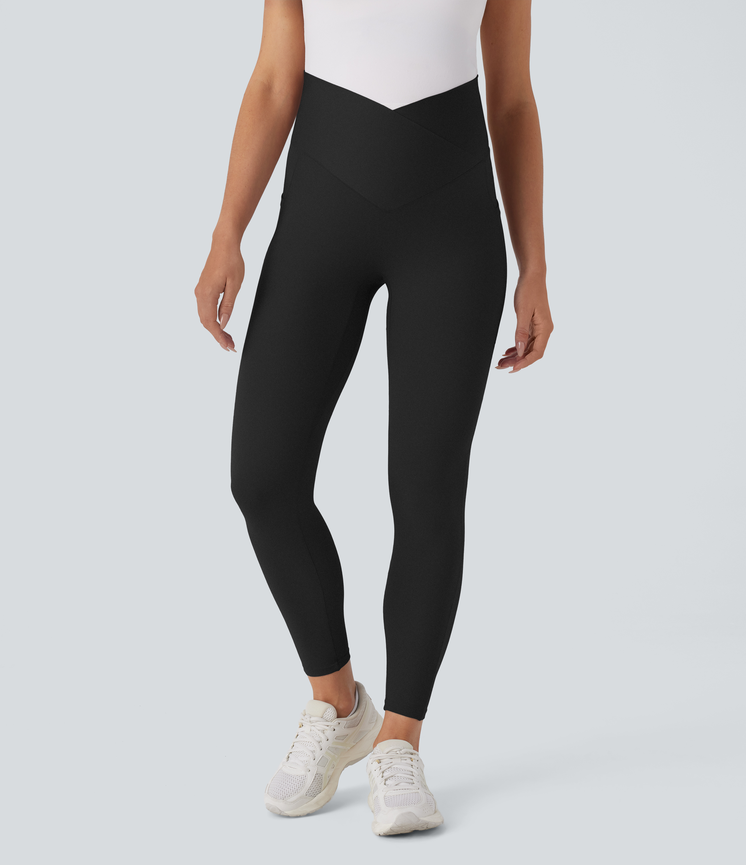 Halara Softlyzeroв„ў Super High Waisted Crossover Side Pocket 7/8 Yoga Maternity Leggings-UPF50+  - Black - L(7/8) gym leggings 