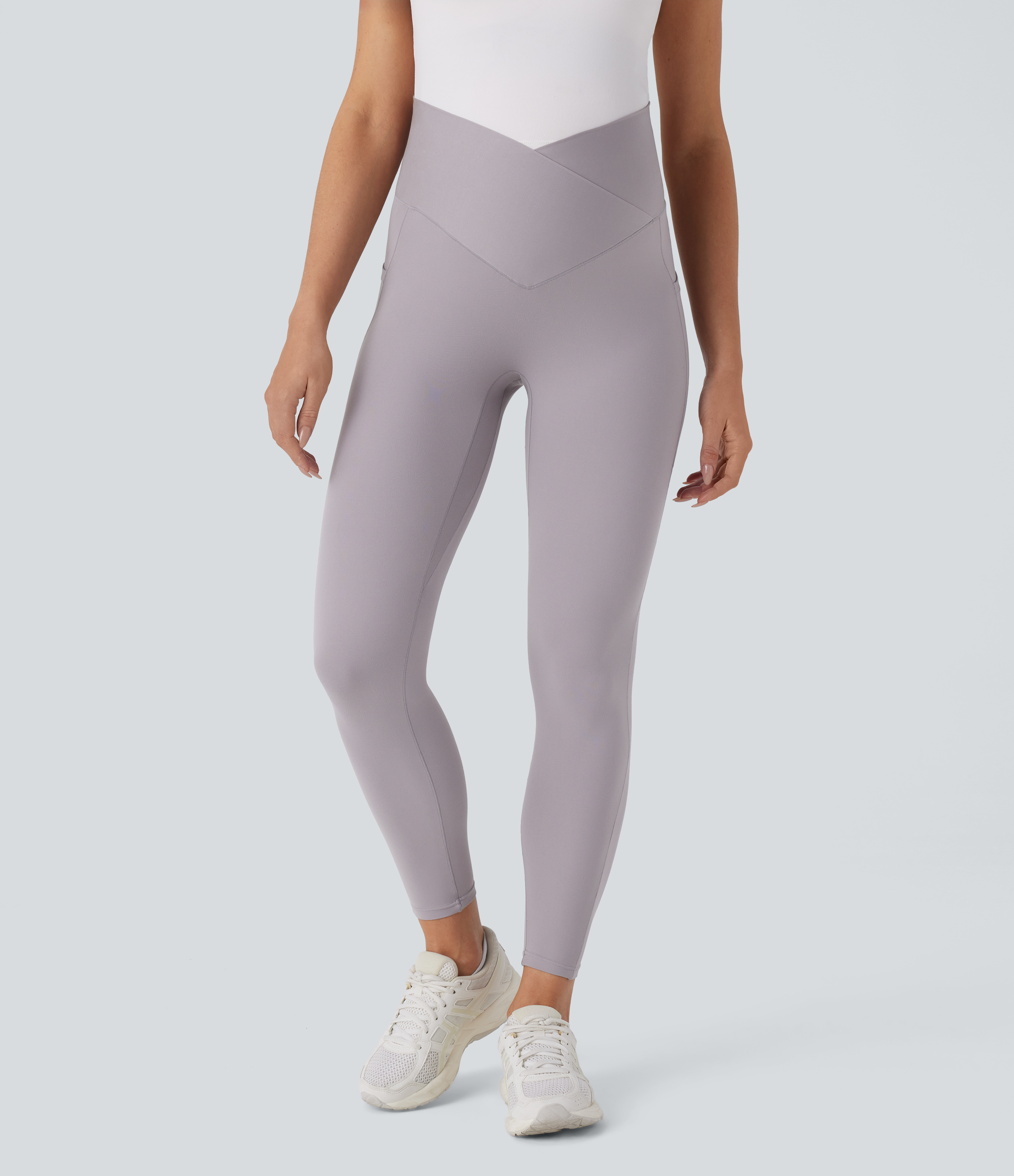 Halara Softlyzeroв„ў Super High Waisted Crossover Side Pocket 7/8 Yoga Maternity Leggings-UPF50+  - Steel Gray - XL(7/8) gym leggings 