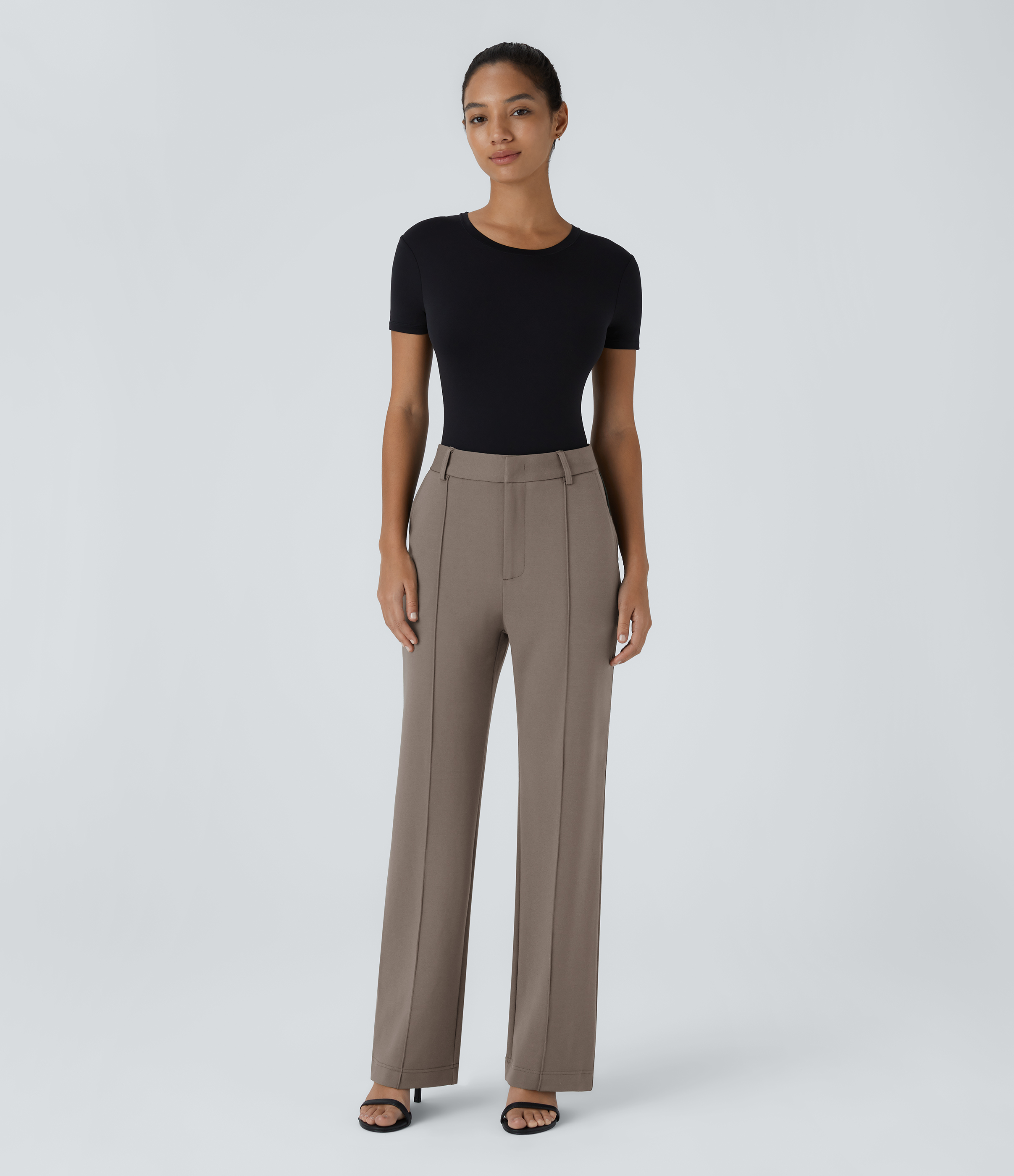Halara High Waisted Side Pocket Straight Leg Work Suit Pants  - Iron - XS(regular) sweatpants jogger pants stacked sweatpants cargo joggers 